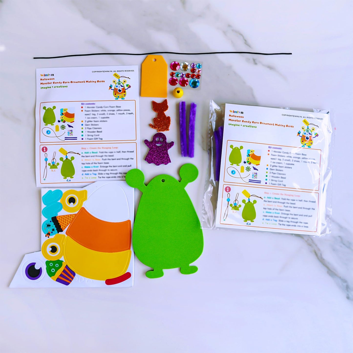 Winlyn 24 Sets Halloween Craft Kits for Kids - Ghost Monster Candy Corn Foam Individual Craft Kits - Arts and Crafts for Kids - Home Classroom Activities - Party Favors for Trick-Or-Treaters