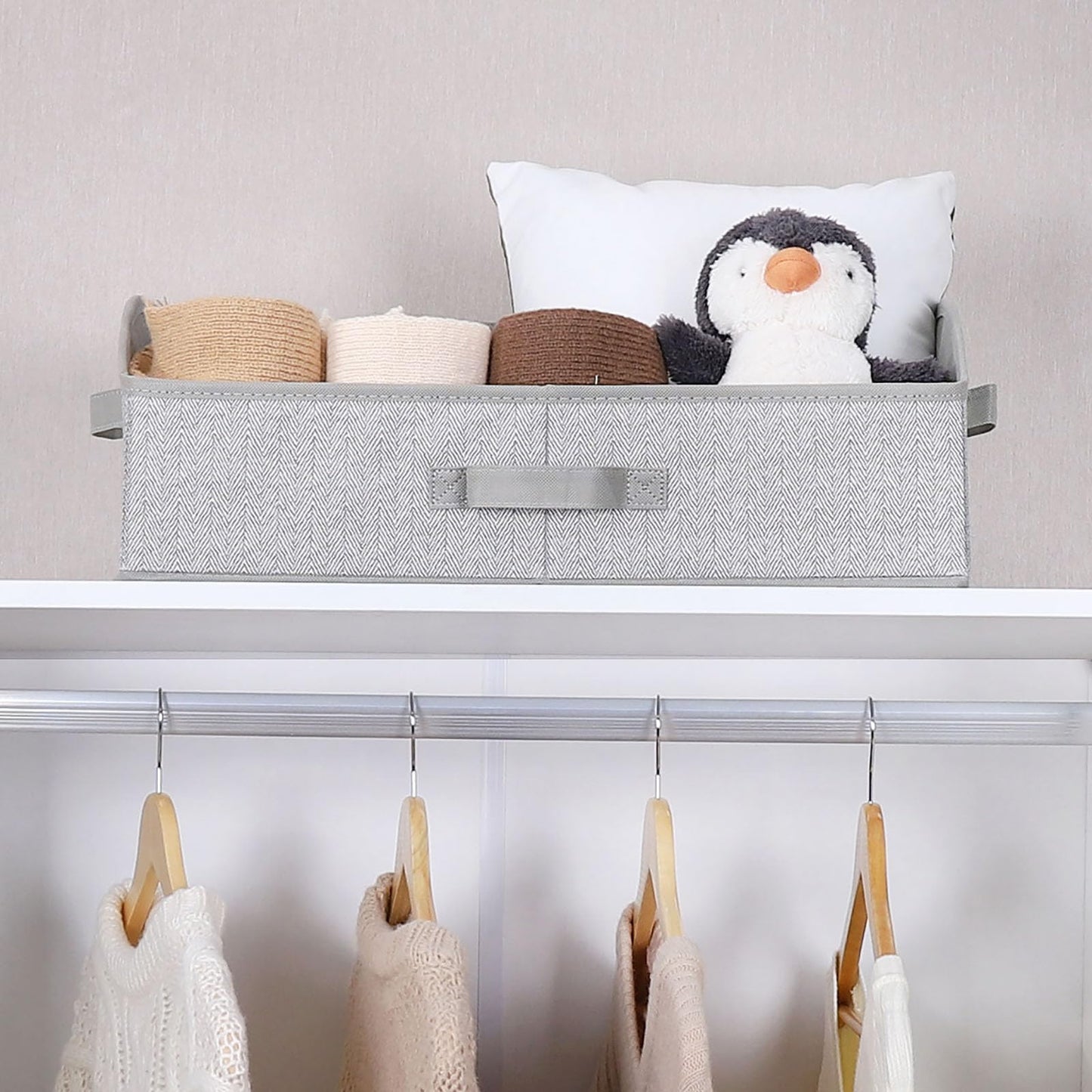 WUIKE Closet Organizers and Storage, Trapezoid Storage Bins, Fabric Closet Bins with Handles, Foldable Storage Baskets for Clothes, Purse, Blanket, Herringbone Gray, Extra Large, 3-Pack