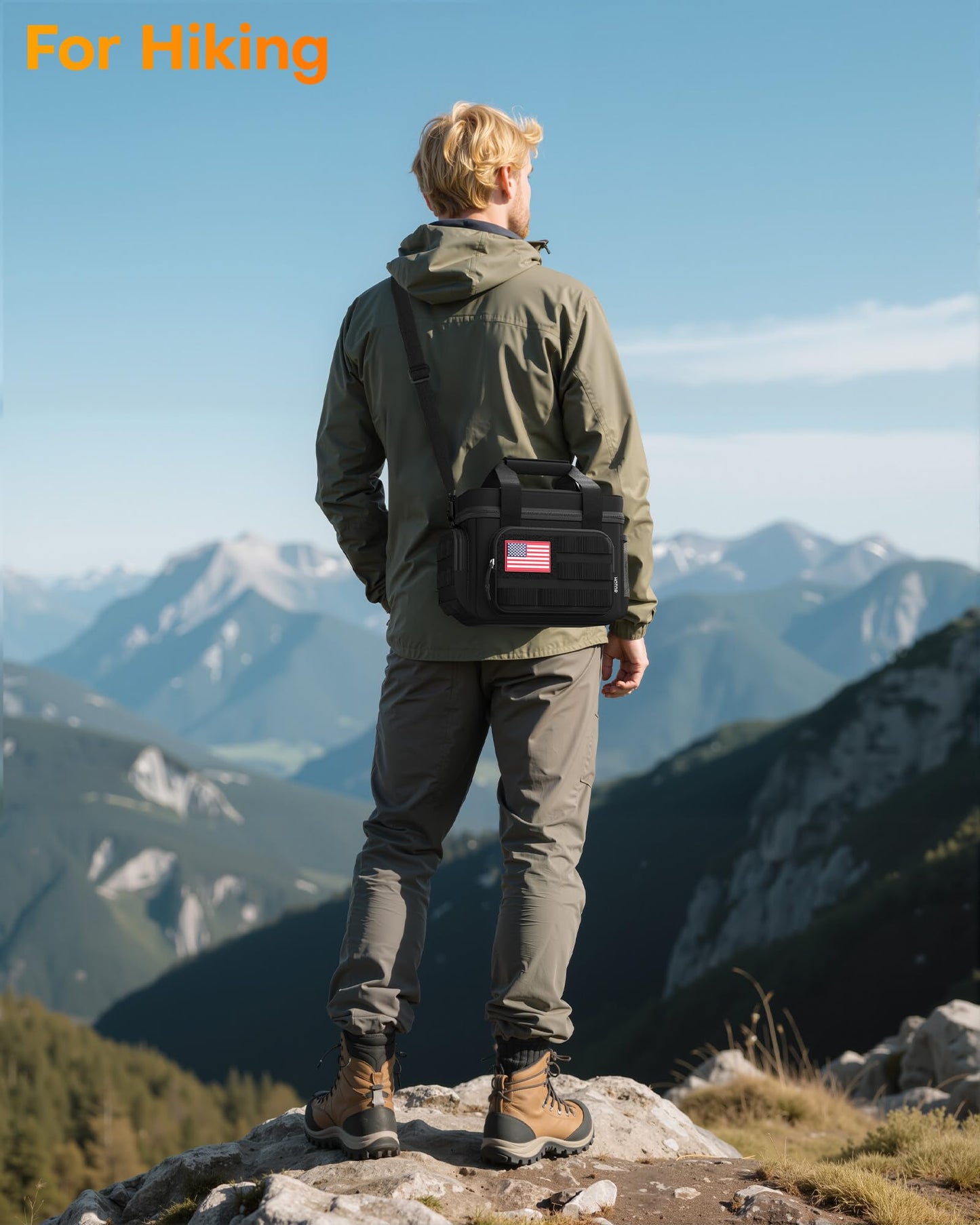 HOTOR Lunch Box for Men & Women - Insulated Lunch Bag with Multiple Pockets, Tactical Cooler Bag for Work, Hiking, Camping, Fishing, Travel, Black, 11.0" x 8.3" x 7.1"