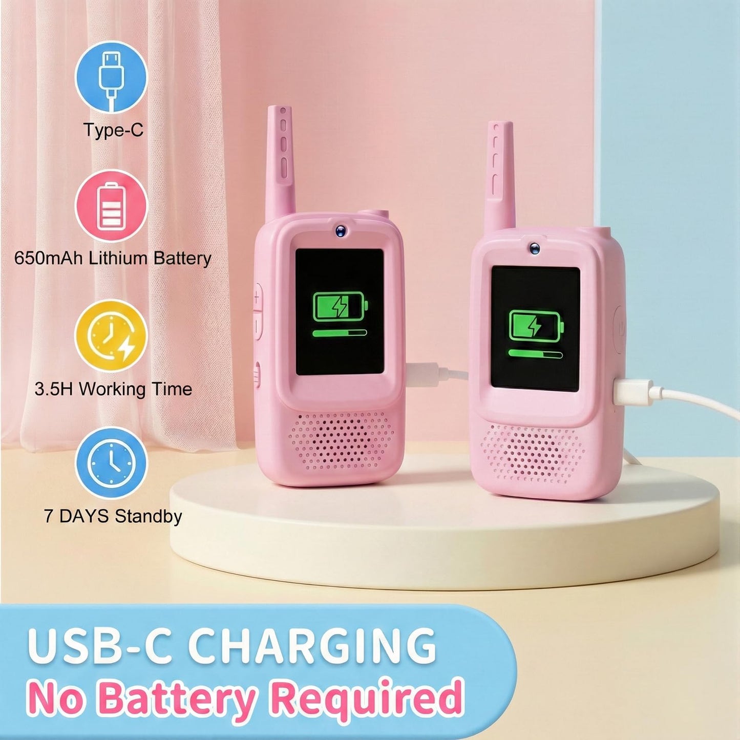 Video Walkie Talkies for Kids, 2 Pack Rechargeable Long Range Walkie-Talkie with HD Camera, Birthday Gift Toys for Girls Boys Ages 3-12 Indoor Outdoor Toys for Family Games, Camping, Hiking, Pink