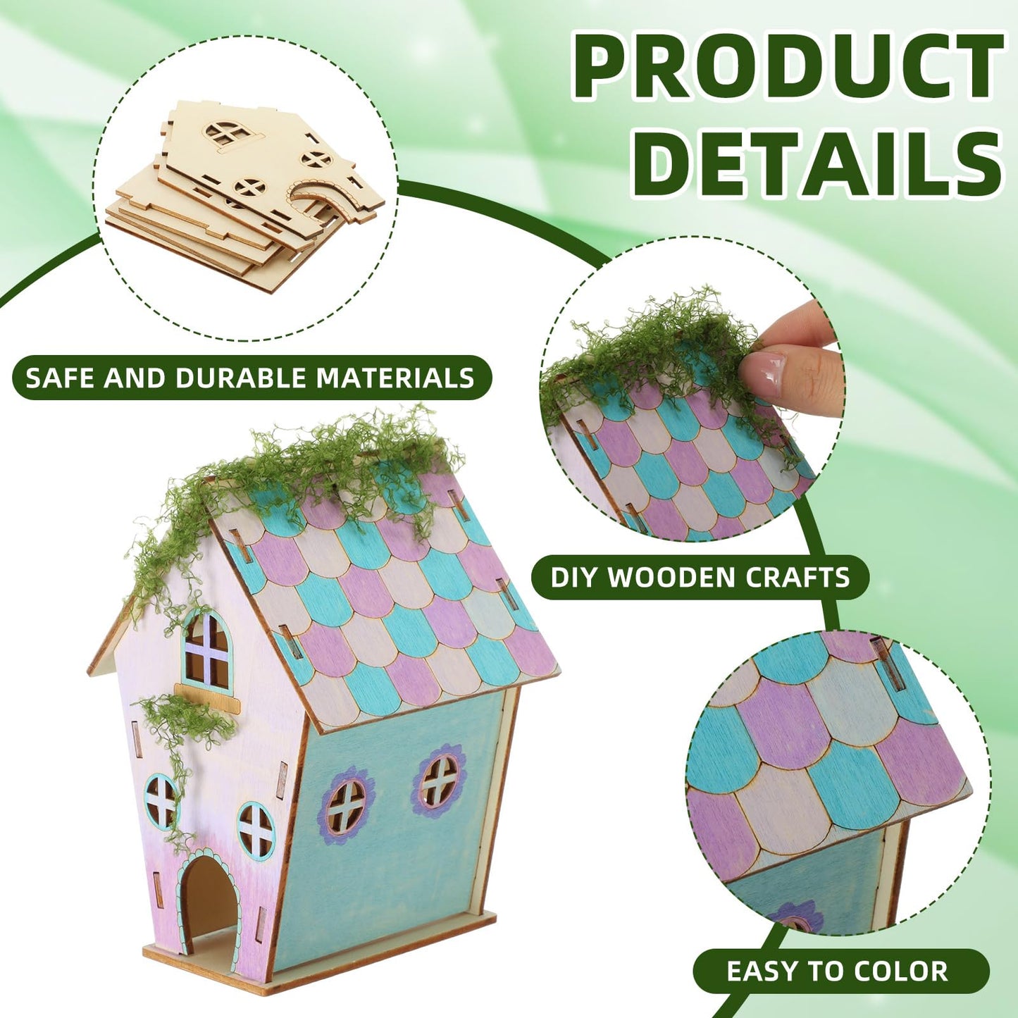DoubleFill 6 Sets Wooden Fairy House Craft Kit for Kids - Classroom DIY Fairy Garden with Paints & Decorations - School Arts Crafts & Birthday Gift for Activity Party Decor (Classic Style)