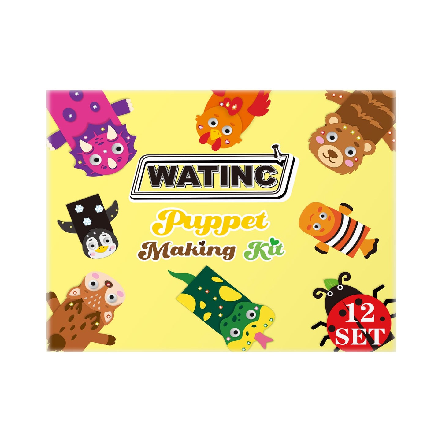 WATINC 12Pcs Hand Puppet Making Kit, Art Craft Felt Sock Puppet Toys, Creative DIY Make Your Own Pompoms Wiggle Googly Eyes Storytelling Role Play Party Supplies Gift for Girls Boys (Farm A Wild A)