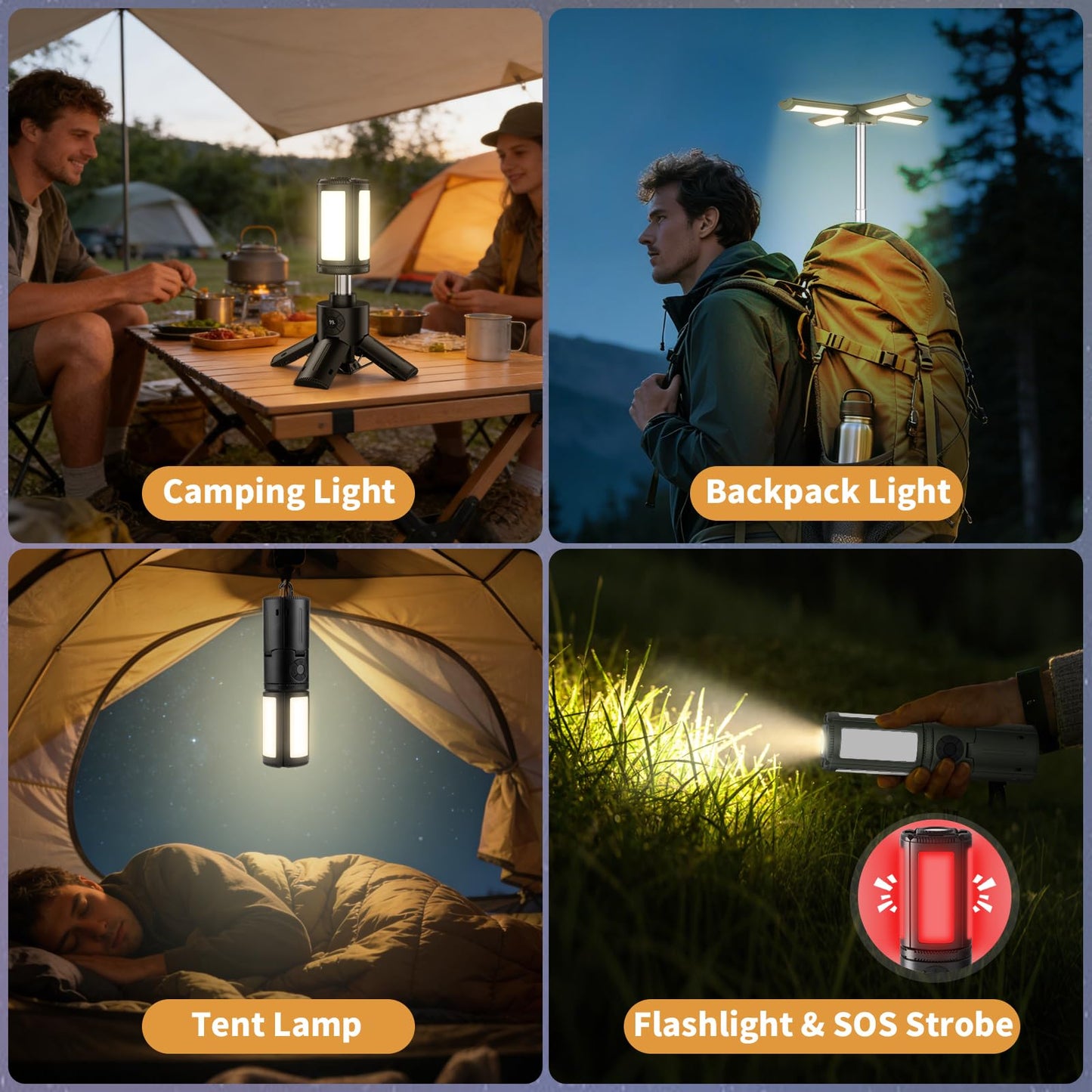 Telescopic Camping Lights with Stand, 14000mAh Rechargeable Camping Lantern,Portable Camping Light, IPX6 Waterproof, Dimmable Outdoor Tent Light for Emergency, Hiking, Fishing, Backyard