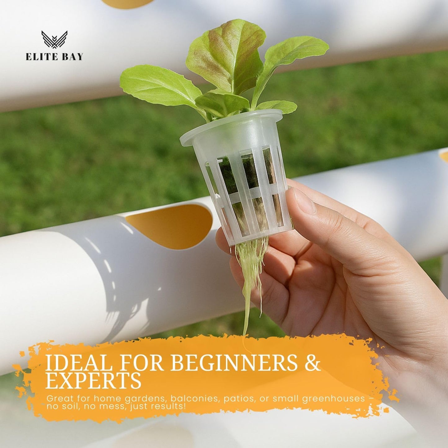 ELITE BAY 36-Pod Hydroponic Plant Growing System – PVC Vertical Soilless Indoor/Outdoor Garden Kit | White Tower with 36 Baskets, Sponges, AU/US Plug & Soft Tube | Ideal for Home Gardening