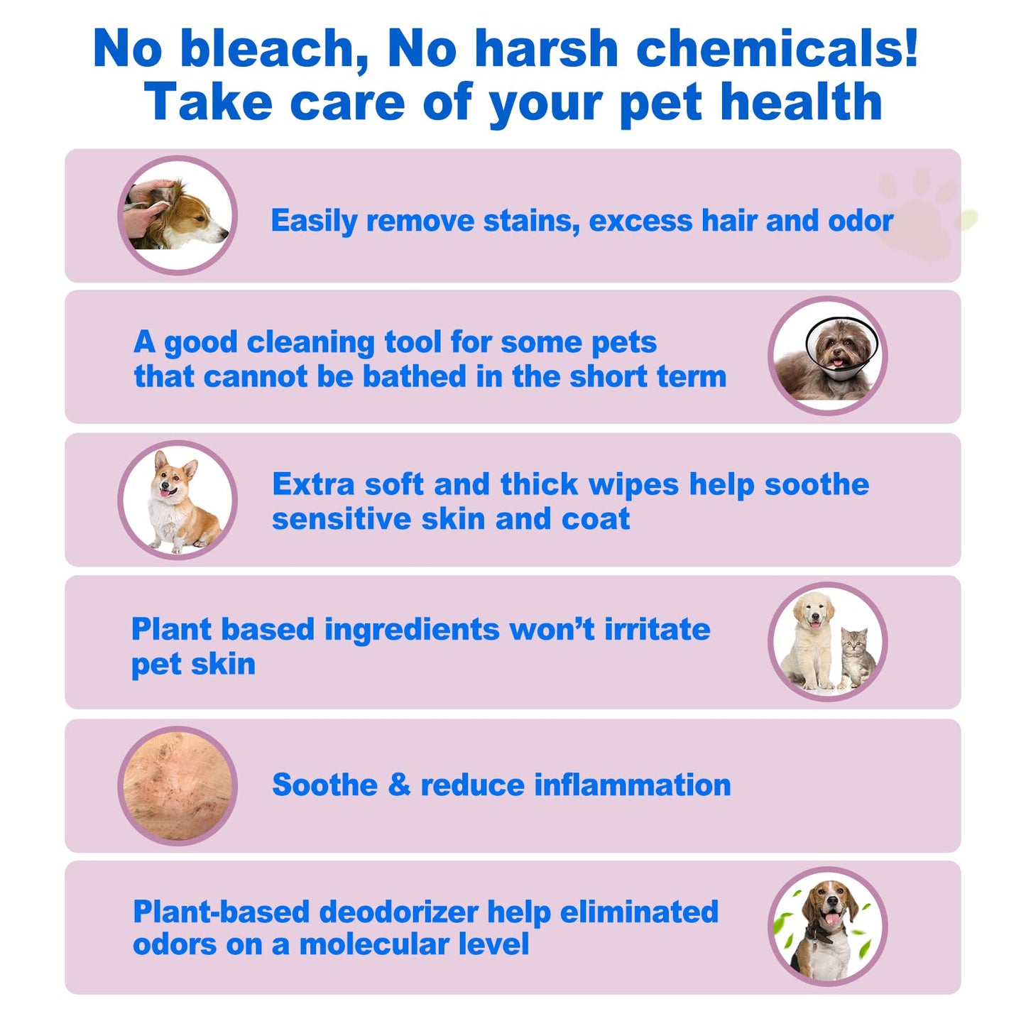 DR.EASY Odor Remover Pet Grooming Wipes 100Ct Lavender Plant Based Ingredients for Paws,Body,Nose &Bum Cleaning,Remove Dirt,Dander & Excess Hair with Soft and Thick Wipes,No Artificial Fragrance