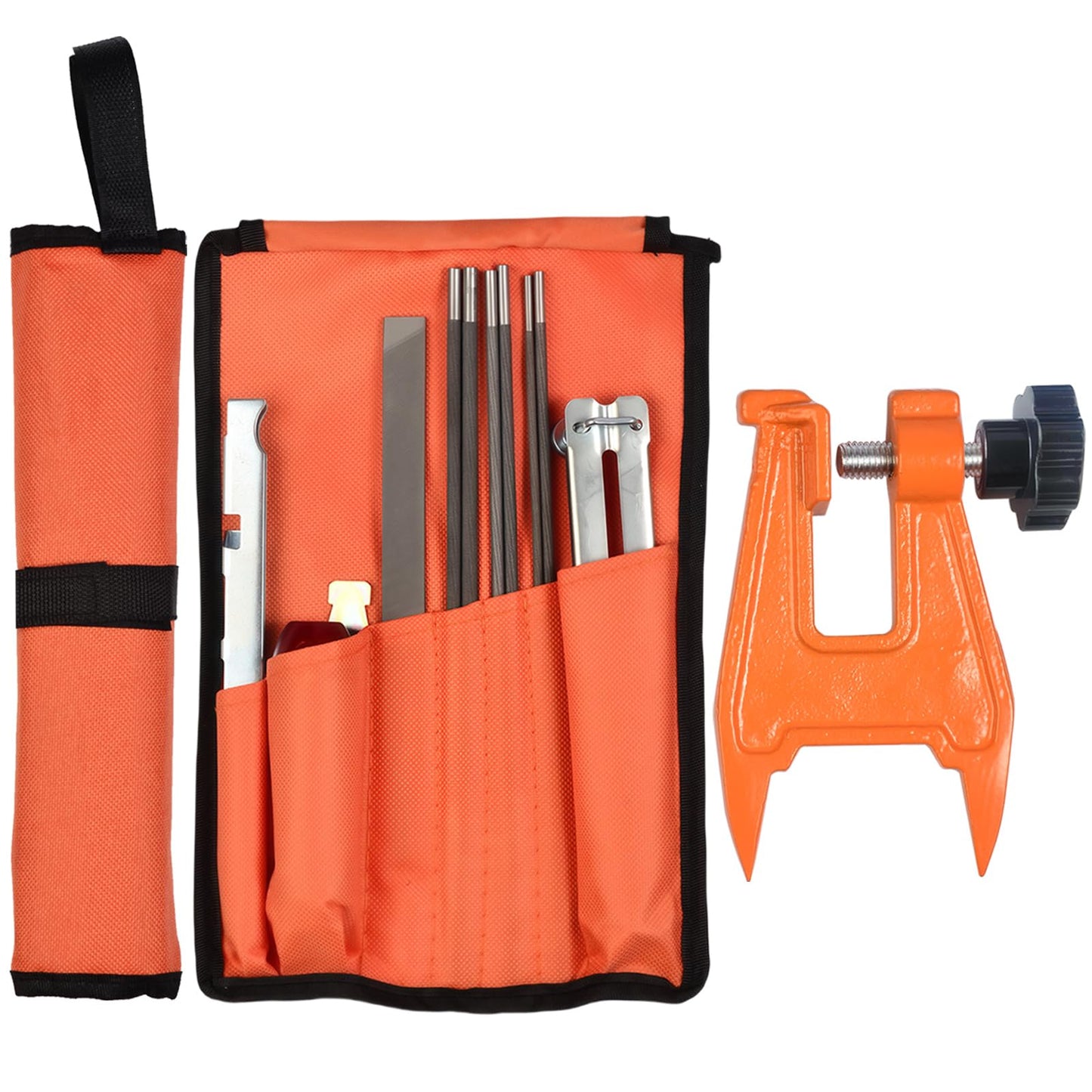 karvayna Universal Field Chainsaw File Kit, 14pcs Chain Saw File Set, 5/32" 7/32" 3/16" 1/8" 11/64" 13/64" Chainsaw Sharpening Files with Stump Vise