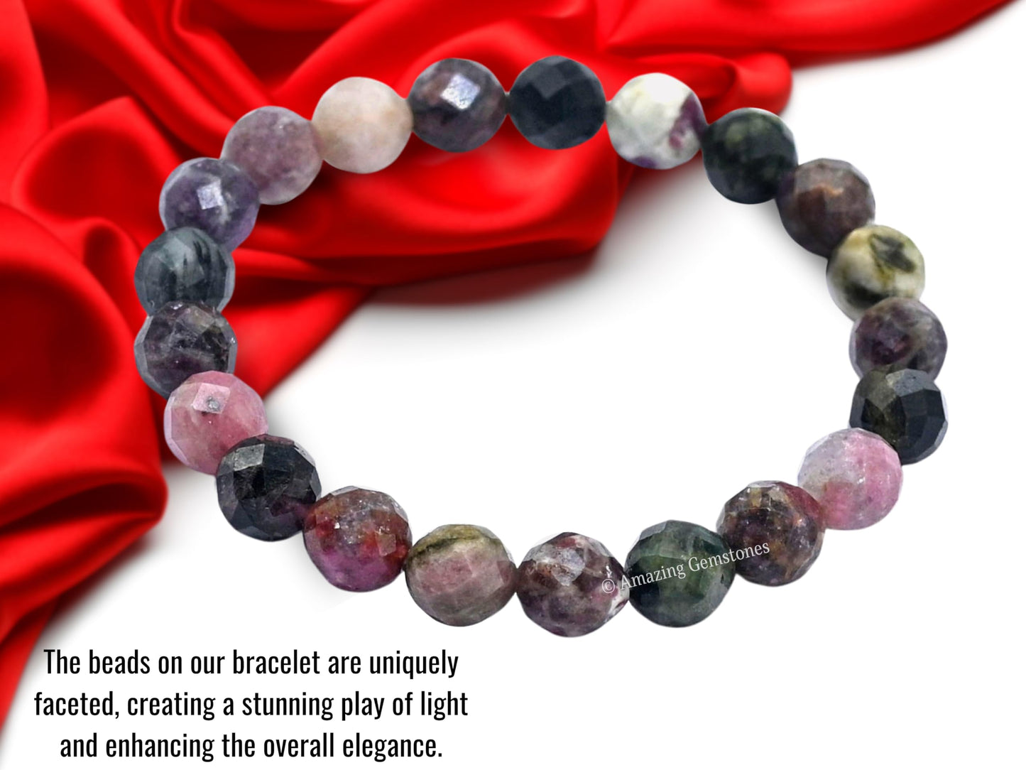 Amazing Gemstone Multi Tourmaline Bracelet for Women - Chakra Mens Bracelet Protection Crystals & Healing Stones - Blessing Bracelet Spiritual Meditation Gift (Faceted Beaded Bracelet)