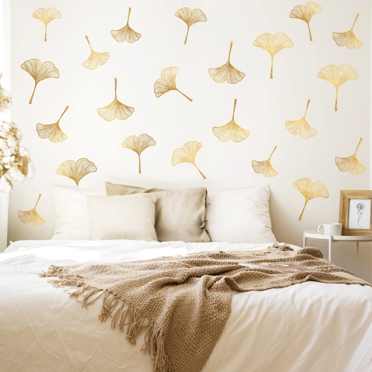 Golden Wall Decals Peel and Stick Golden Leaves Wall Stickers Modern Leaf Vinyl Wall Decals Living Room Abstract Flower Walls Sticker Nordic Plant Walls Art Murals for Bedroom Bathroom Kitchen Decor