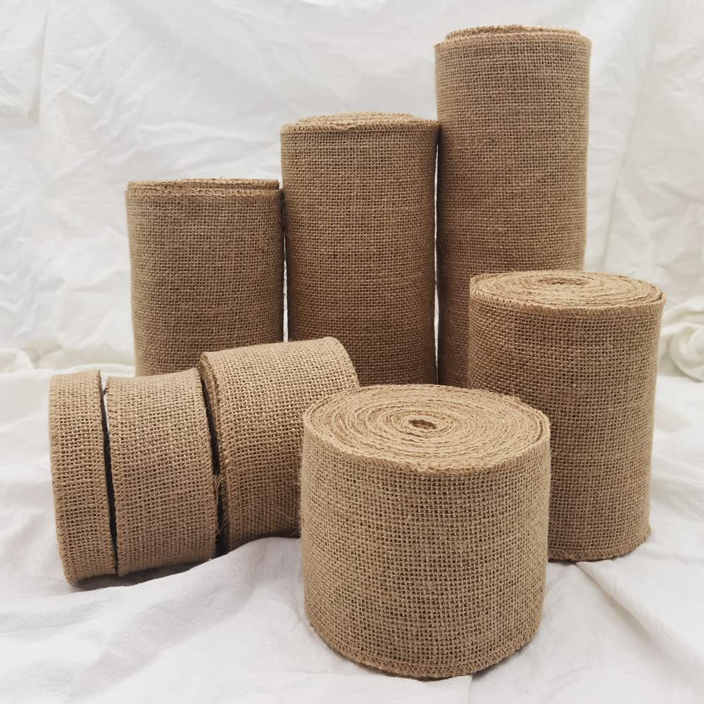 INSPIRELLE 6" Natural Burlap Fabric Roll 10 Yards Jute Ribbon for Gift Wrapping Craft Projects Wedding Decoration Home Decoration 15CM