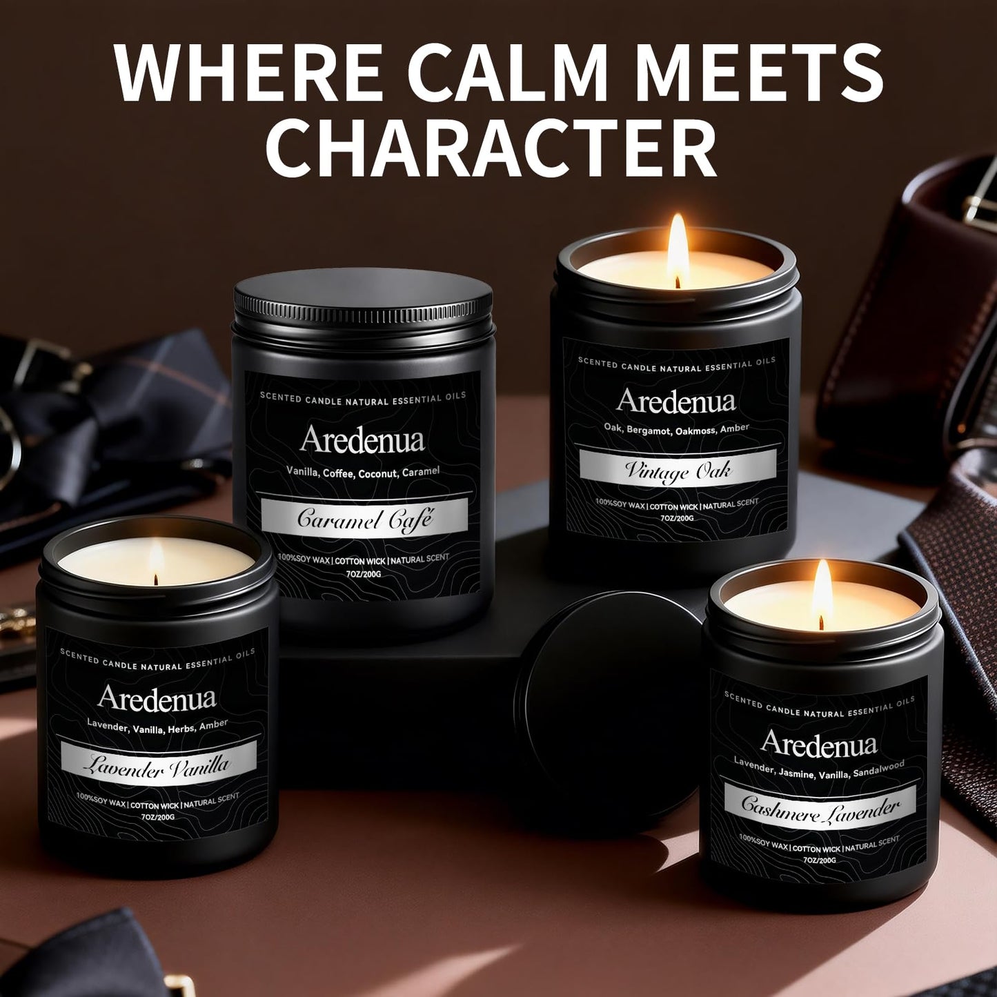 Mahogany Candle, Manly Scented Candles for Home, Masculine Candle Gifts for Men - 7oz Soy Candles for Home Scented, 50 Hours Burn Time, Perfect for Relaxing Home Fragrance