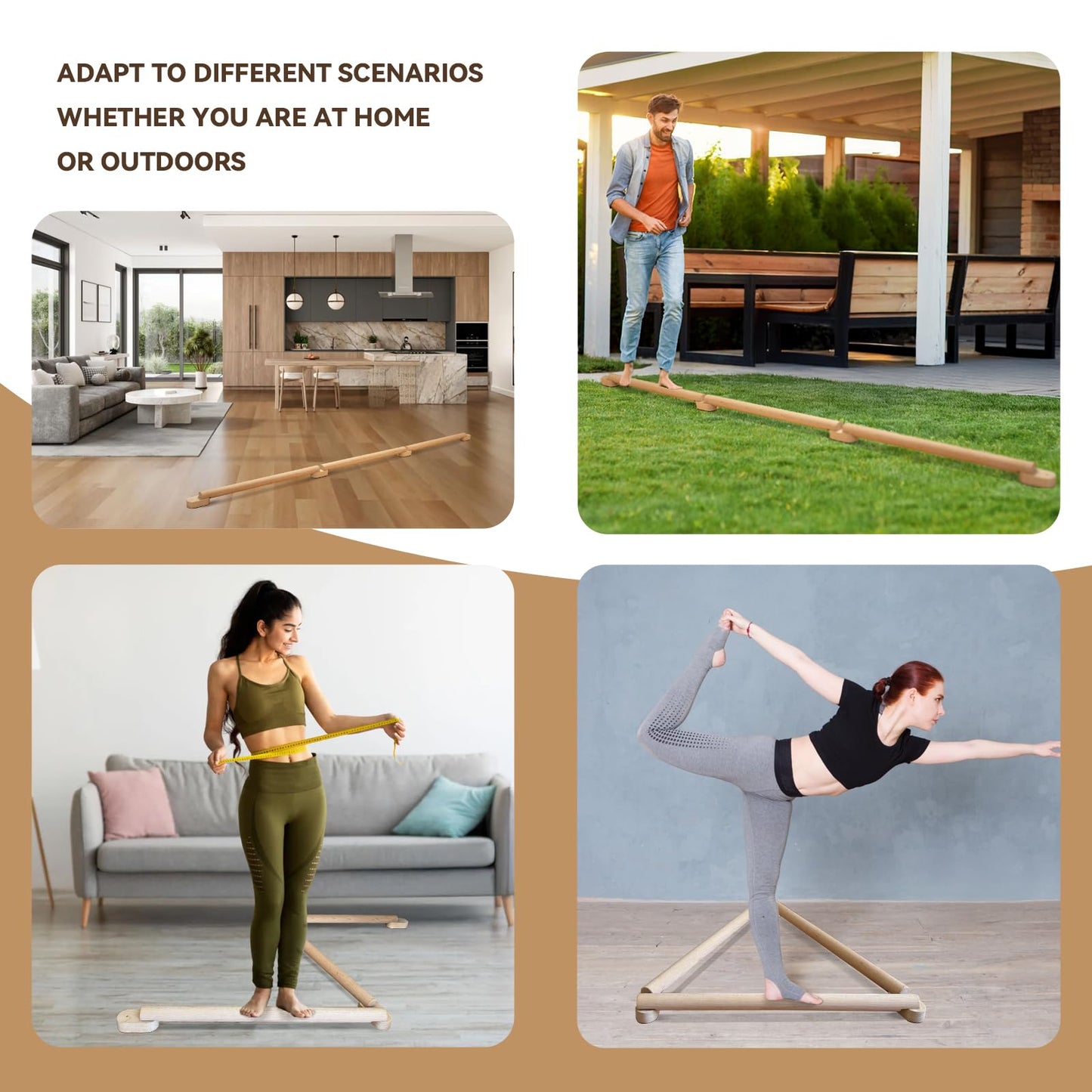 NIANRONGHUA 8 FT Adjustable Beech Wood Balance Beam for Indoor and Outdoor UseImprove Balance,Flexibility, Ankle Foot Strength for All Ages Physical Therapy for Plantar Fasciitis Relief