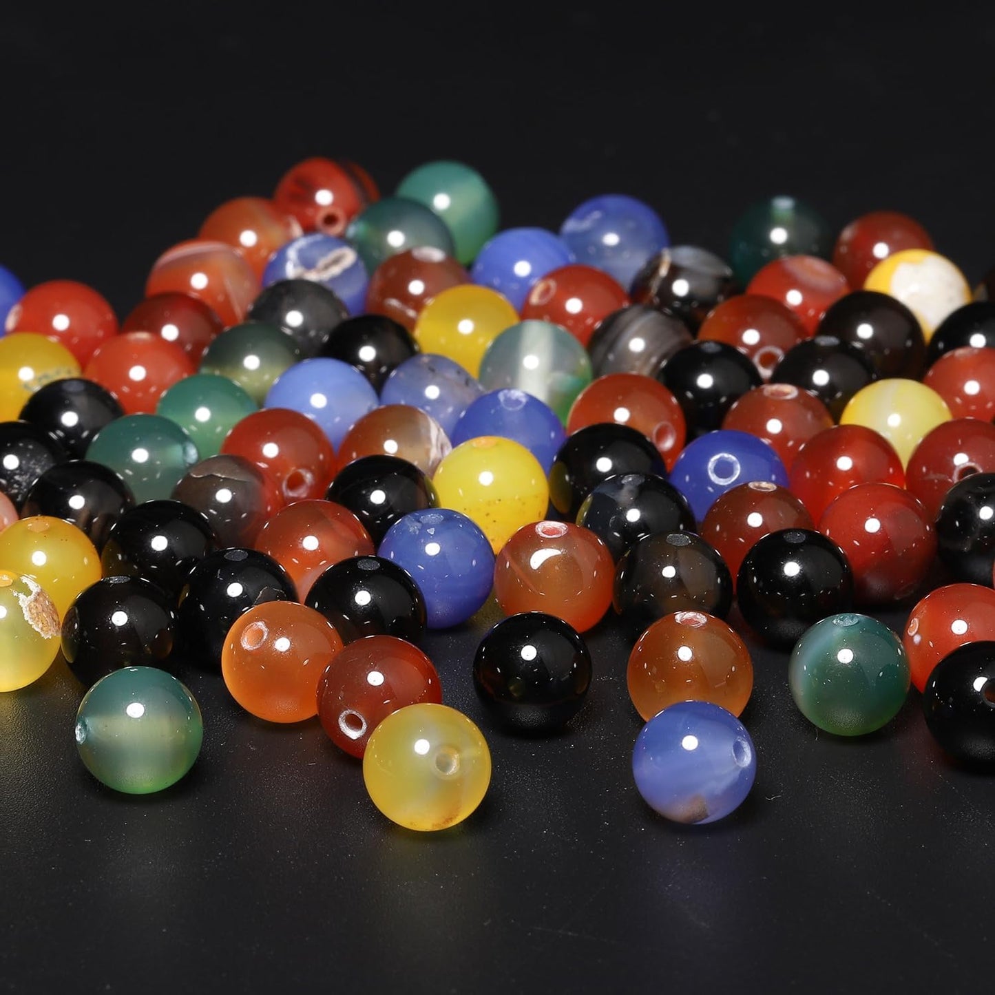 8mm Natural Multicolor Agate Beads for Jewelry Making Round Loose Gemstone Stones 1 Strand 15 Inch (About 45-48 pcs)
