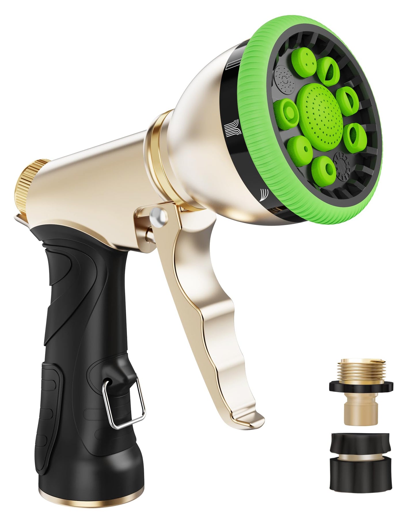 RAINPOINT Garden Hose Nozzle, Heavy Duty Metal Hose Sprayer Nozzle, 9 Adjustable Spray Patterns, High Pressure Hose Sprayer for Watering Plants, Lawns, Car and Pet Washing (Green)