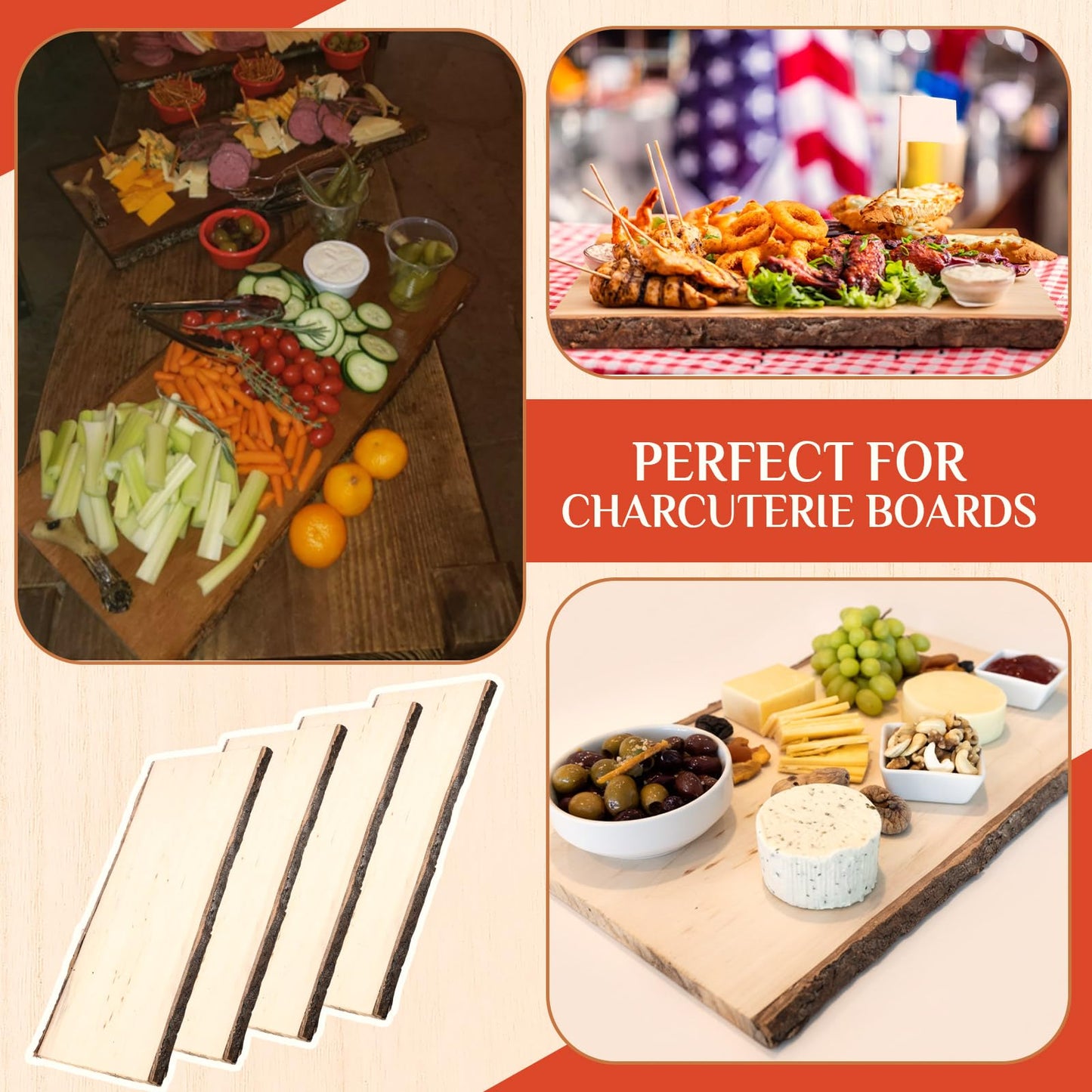 Tioncy 8 Pcs Large Live Edge Wood Slab 23 x 7-12 Inches Natural Rustic Poplar Wood Plank Hollow Unfinished Wooden Crafts for Burning Weddings Table Centerpieces Christmas DIY Decoration