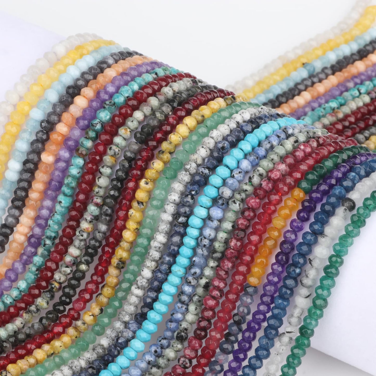 2 String 220PCS 3x5mm Natural Dark Green Chalcedony Stone Beads for Jewelry Making, Songxi Facted Loose Gemstone Beads for DIY Bracelet Necklace Making Supplies with Energy Healing Chakra Power