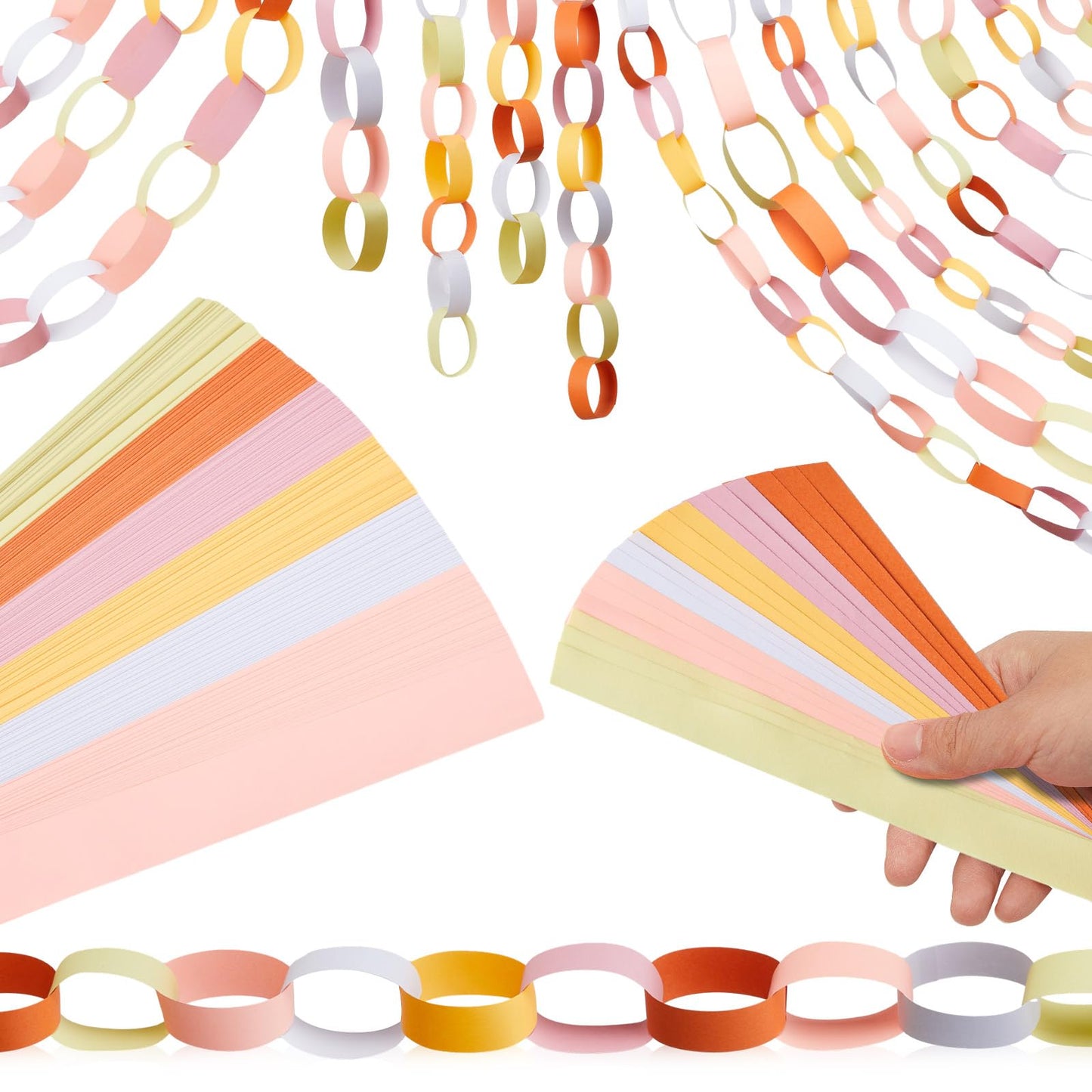 Lincia 600 Sheet Paper Chain Garland Strips 1x8 Inch with Double Sided Tape, DIY Construction Paper Chains for Birthday Wedding Holiday Party Decorations, Crafts Supplies (Groovy)