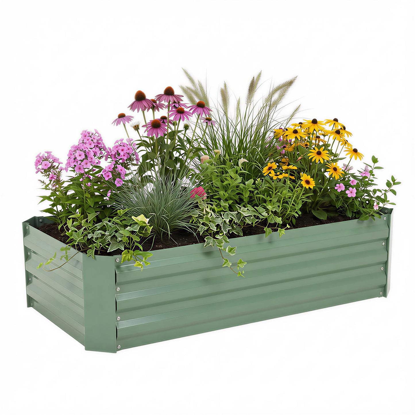 Aoodor 4 x 2 x 1 ft Outdoor Raised Garden Bed, Reinforced Galvanized Steel Planter Box for Vegetables, Flowers,Fruits and Herbs