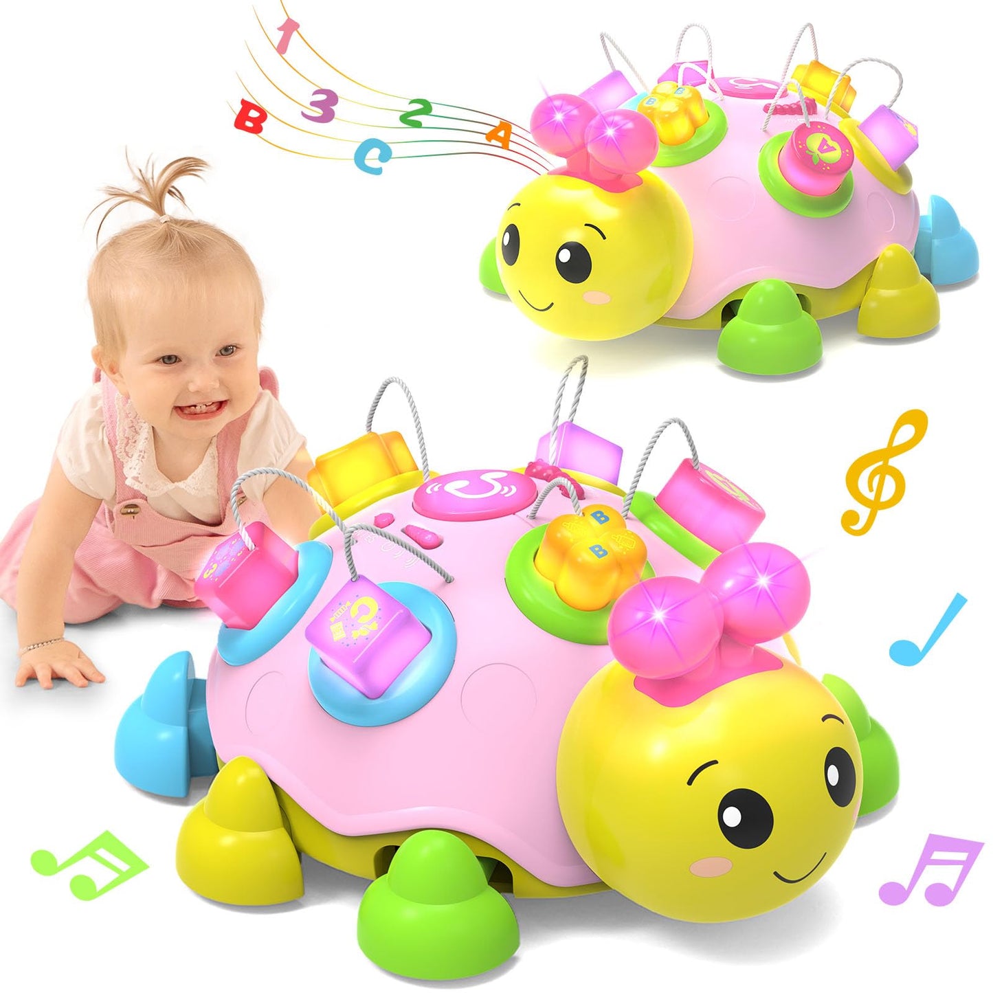 Holaxander Baby Gift Set for 0-6-12+ Months (1 * Baby Ladybug Musical Toy & 1 * Musical Plush Dinosaur Toy)