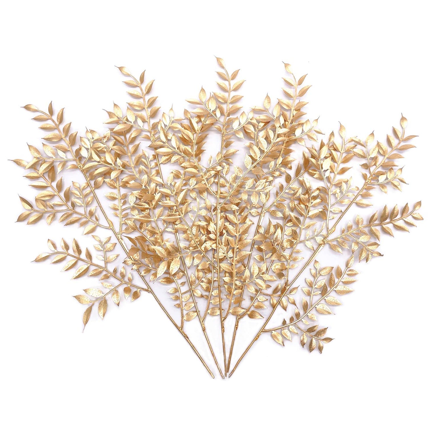 PASYOU Fake Leaves Plants for Christmas Decor, Gold Artificial Shrubs Grass Foliage Plastic Bulk Leaf Indoor Outdoor Home Garden Party Hotel Verandah Wedding Event Faux DIY Decoration - Golden 5 Pack