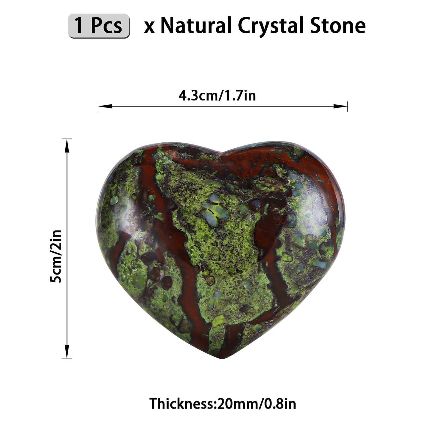 LEADGEM 50mm Dragon Blood Stone Heart Crystal Worry Stone for Anxiety Healing Crystals Heart Shaped Rock for Home Office Decoration