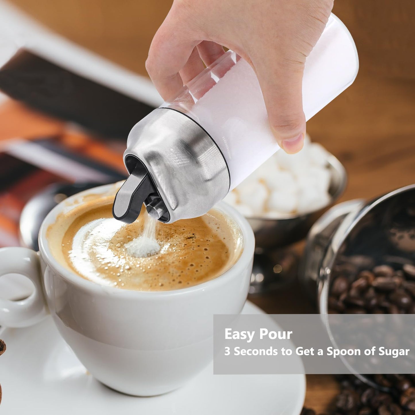 Aelga 12 OZ Glass Sugar Dispenser with Pour Spout, Weighted Pourer, for Coffee, Tea & Baking