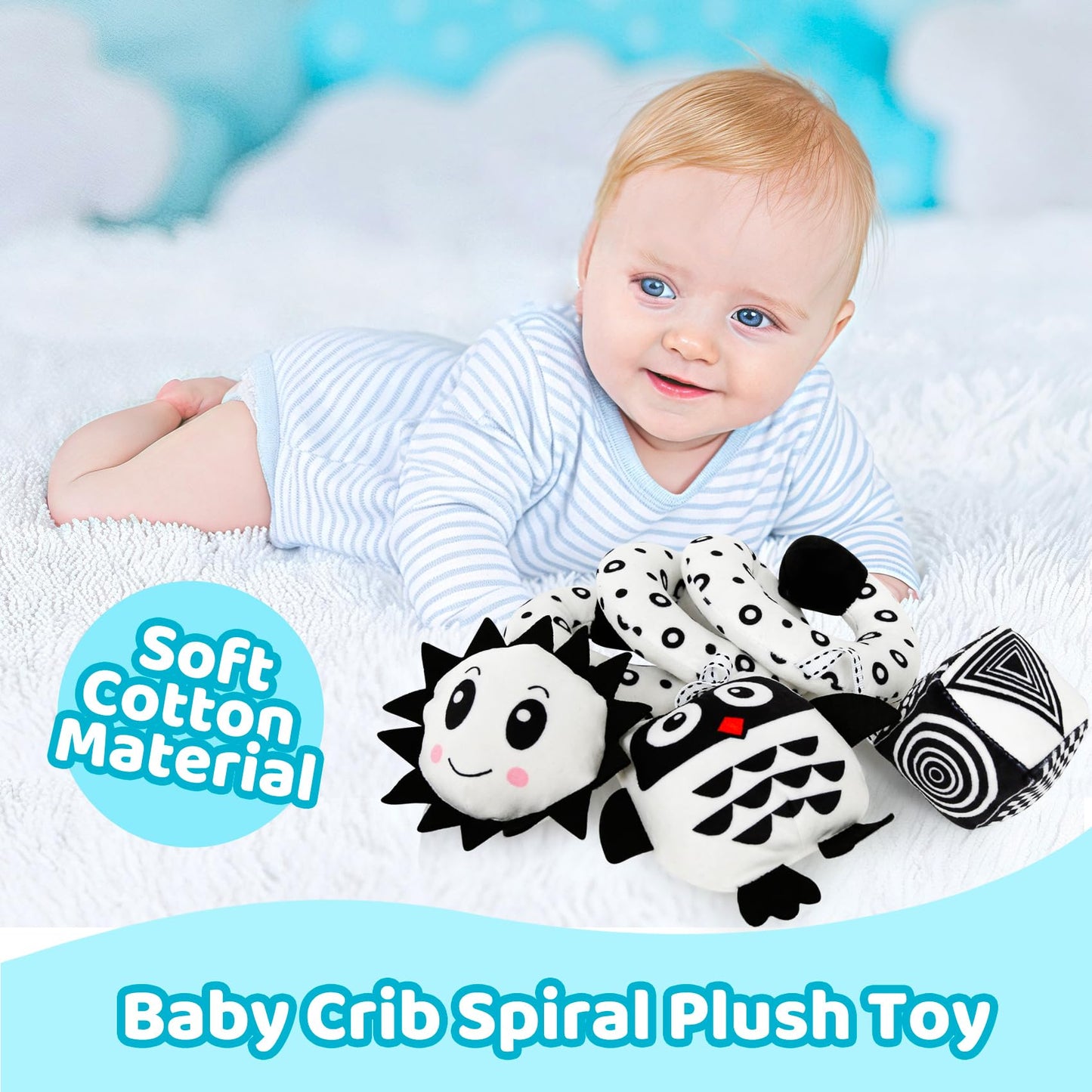 FQKIOMY Black and White High Contrast Baby Toys - Sensory Infant Hanging Carseat & Stroller Toy for Newborns 0-6,6-12Months Perfect Easter Birthday & Baby Shower for Babies Boys Girls