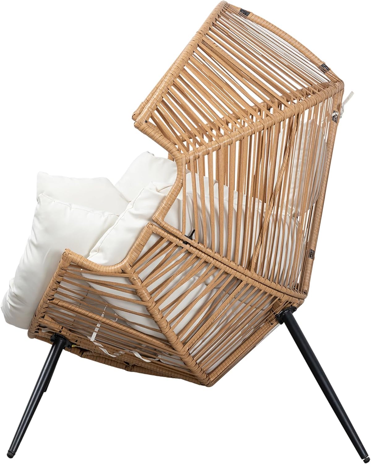 Oversized Outdoor Wicker Egg Chair Set of 2, Patio Lounge Chair Basket Seat with Thick Cushion, All Weather Indoor Outdoor Porch Rockers for Balcony, Living Room, Lawn Garden