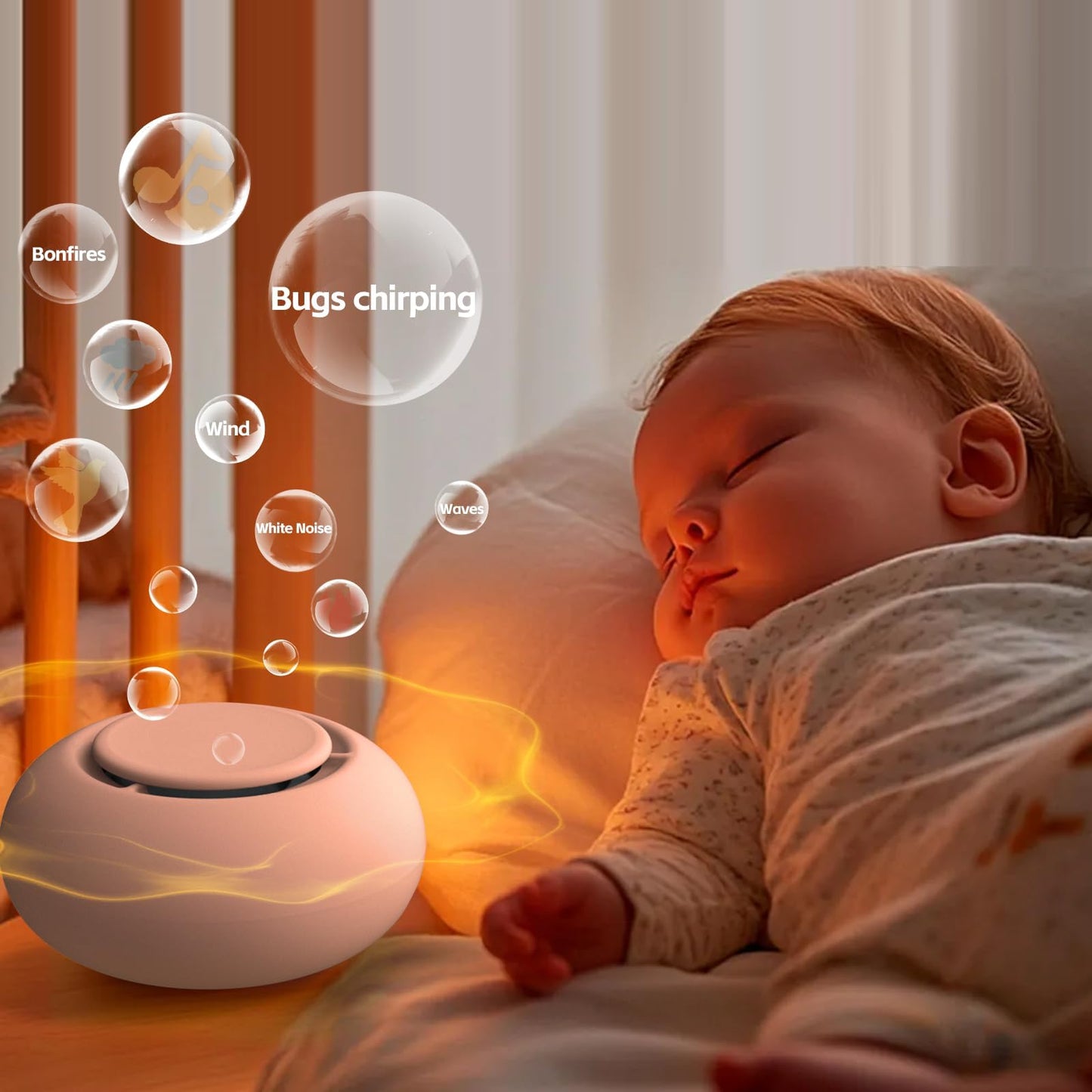Portable Baby Sound Machine [White Noise for Babies Kids Adults][Timer Function][12 Soothing Sounds][Sleep Boombox] 15 Hours Battery Life, Travel,Registry,Gifts,Shower,Clips on Baby Stroller.Peach