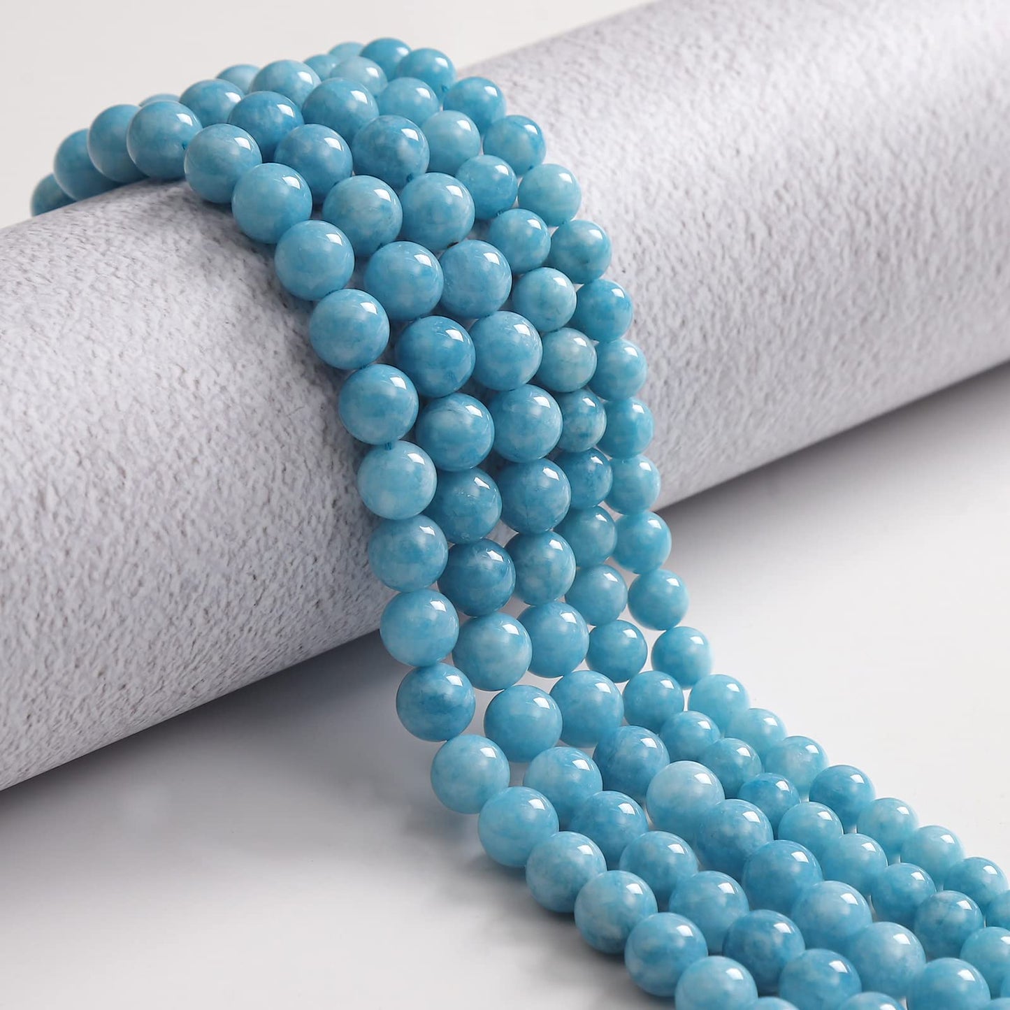 35pcs 10mm Blue Chalcedony Loose Beads for Jewelry Making, Natural Semi Precious Beads Round Smooth Gemstone Spacer Beads Charms for Necklaces Bracelets