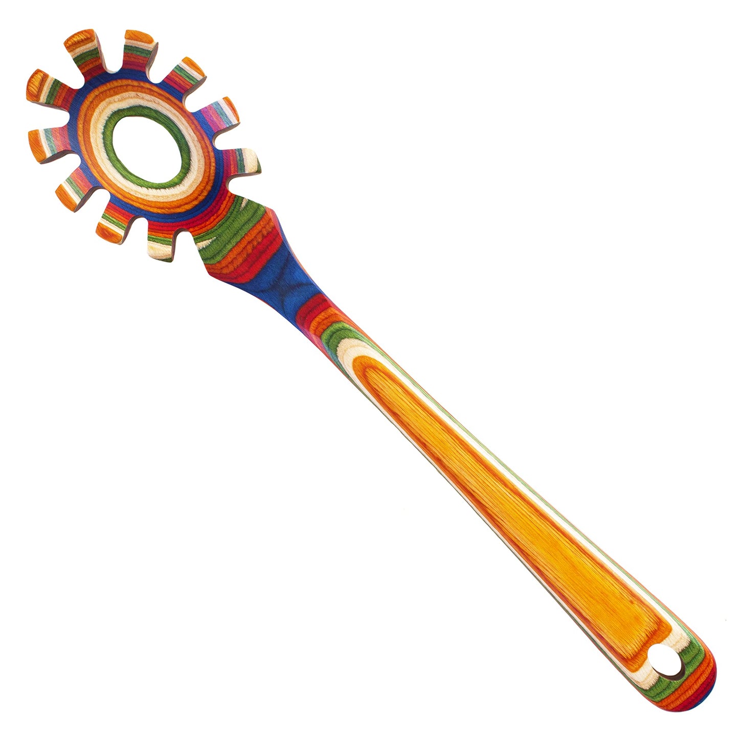 Baltique Marrakesh Collection Wooden Spaghetti Spoon – 12.5" Pasta Server with Teeth, Colorful Birch Wood Utensil for Portioning, Stirring & Serving Noodles