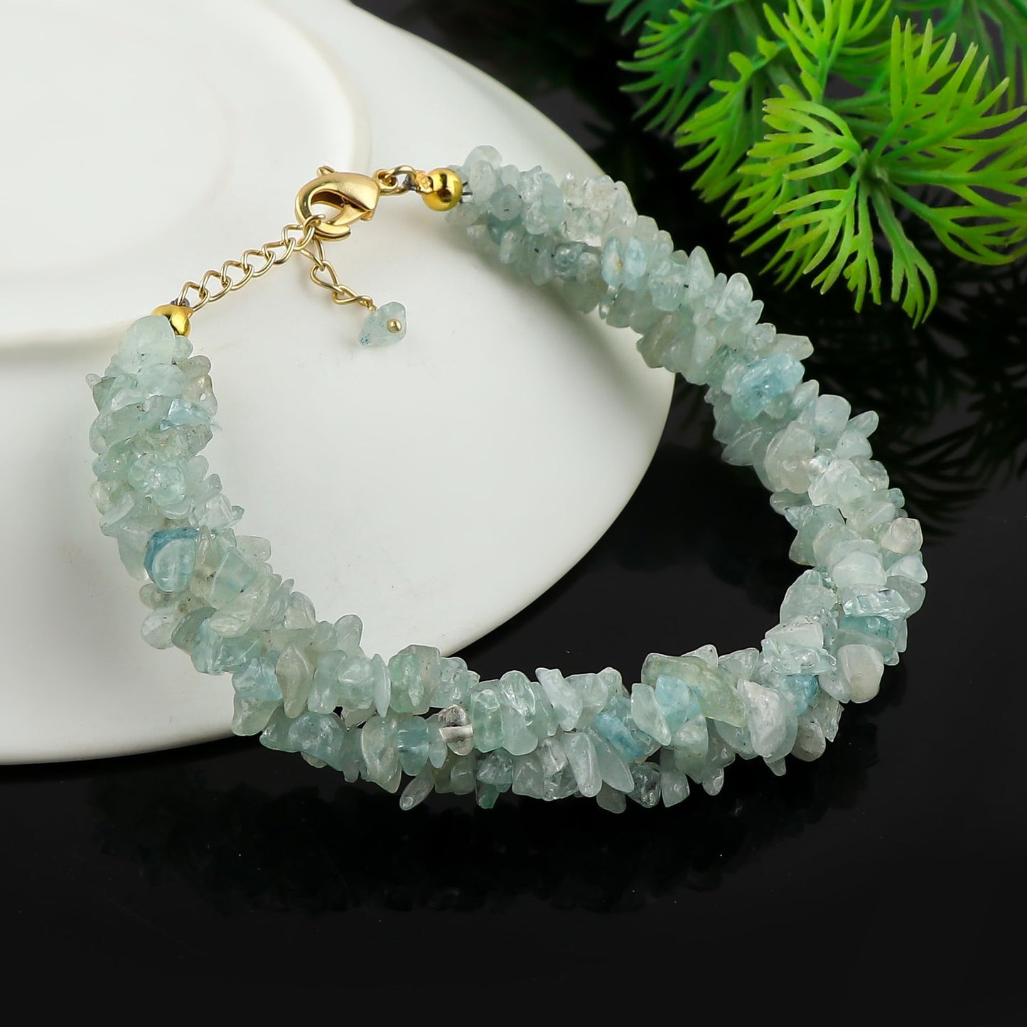 CRYSTALINES Natural Aquamarine Gemstone Twisted Strand Bracelet, Polished Uncut Nuggets Rough Beads, Handmade Boho Jewelry, Healing Crystals, Gold Plated, March Birthstone, Christmas Gift for Women