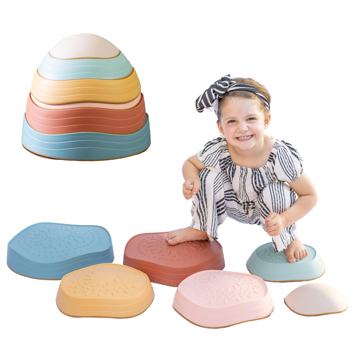 Capri & Camden Co. Balance Stepping Stones for Kids| Sensory Stepping Stones for Toddlers 1-3| Gender Neutral Set of 6 Balance Steps for Obstacle Courses