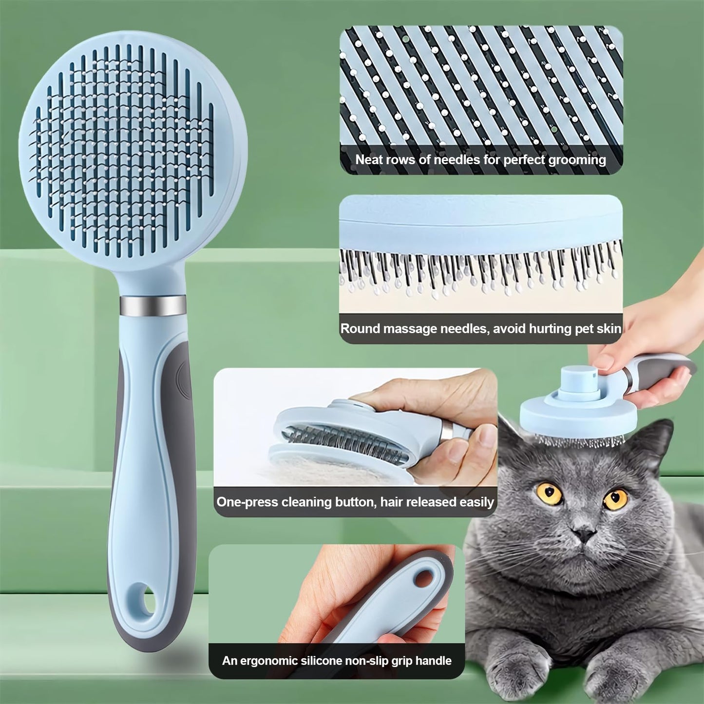 HCHYEY Cat Grooming Kit, 4-in-1 Cat Grooming Tools with Cats Brush, Flea Comb, Nail Clipper & Trimmer - Deshedding & Dematting for Pets Hair and Paws, Pet Shedding Set for Indoor Dogs & Cats (Blue)