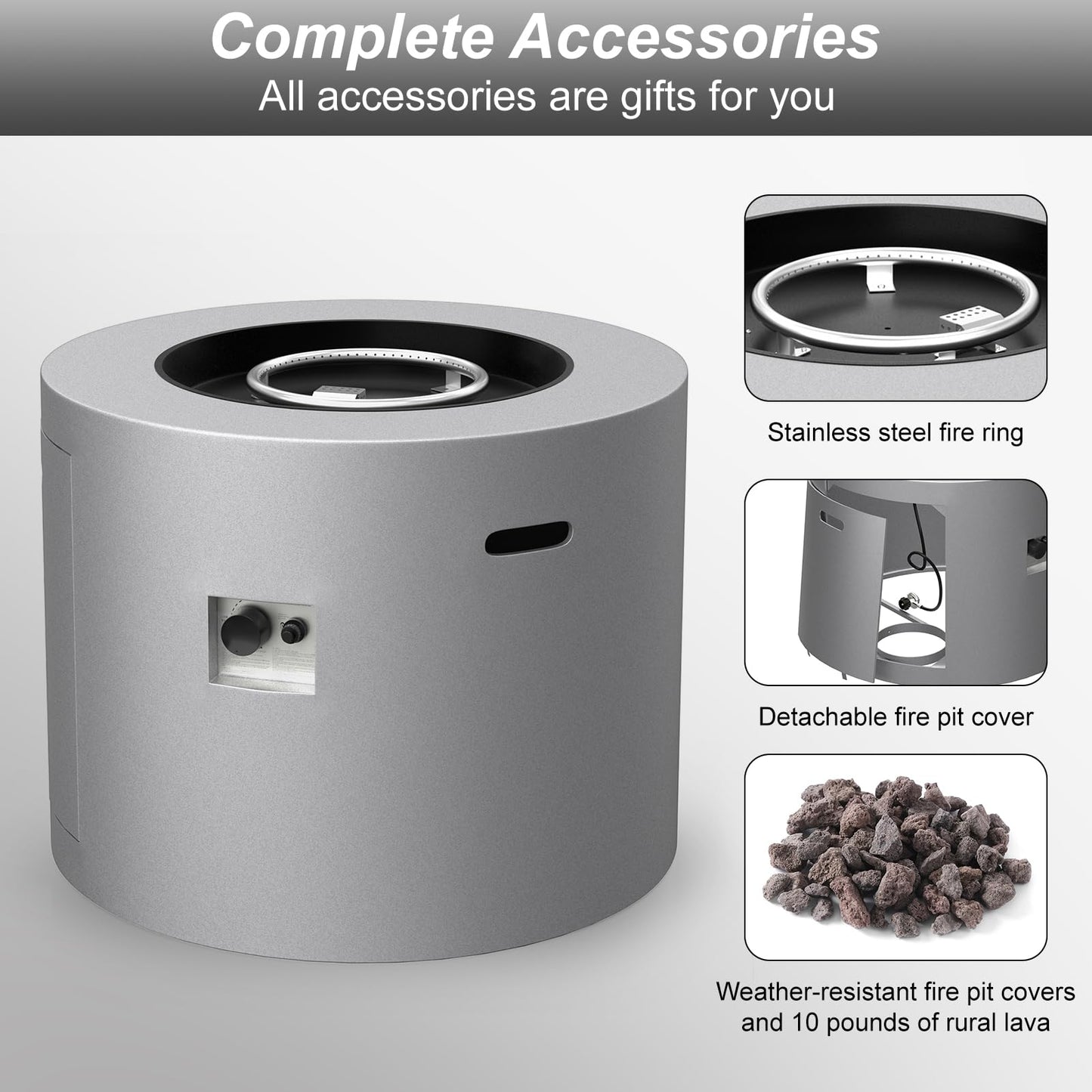 32" Smokeless Propane Fire Pit Table with Lid, Alloy Steel Round Outdoor Patio Dining Firepit 50,000 BTUs, Lava Rocks, Weatherproof Cover, CSA Safety Certified, for Wooden Deck, Backyard Pool, Grey