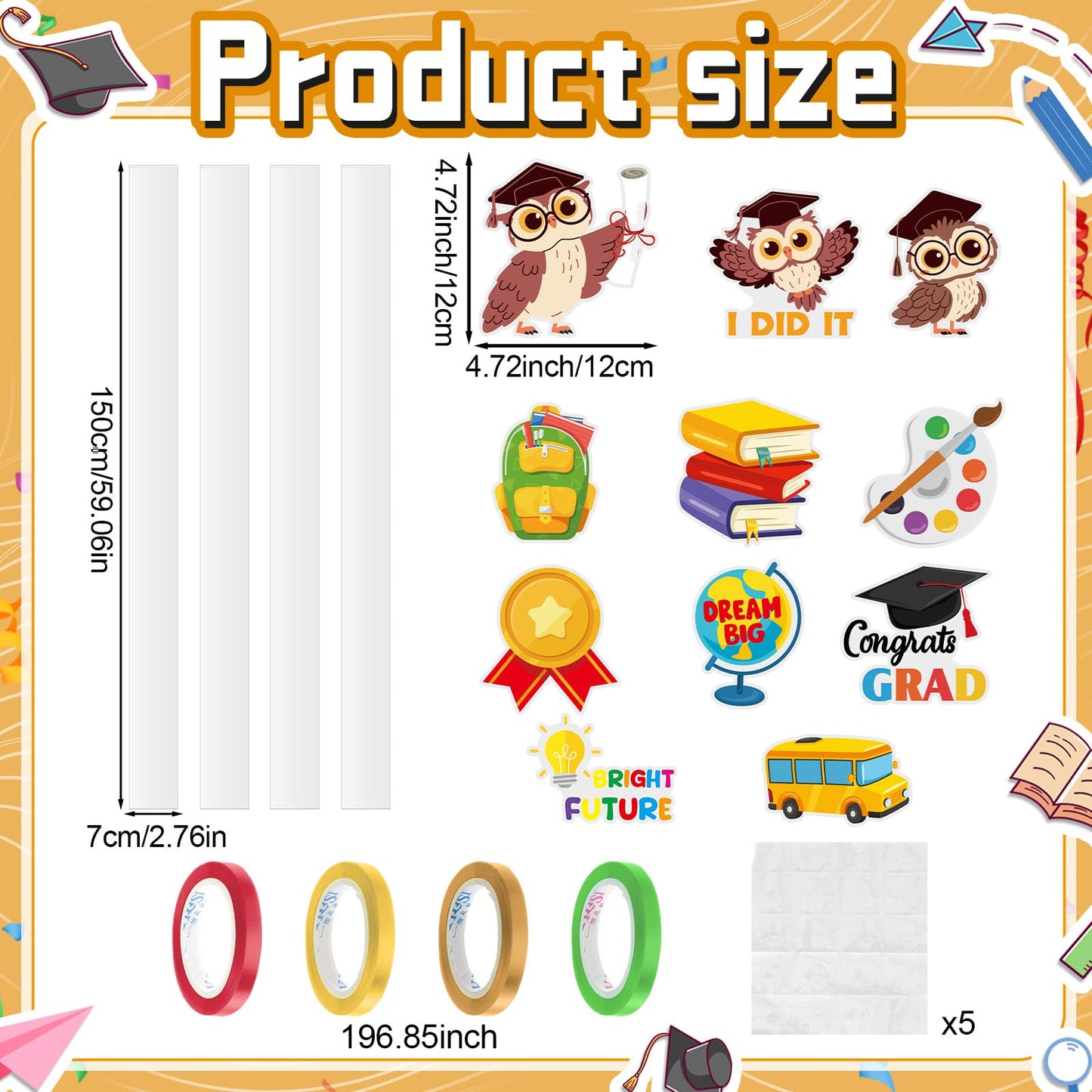 Spakon Graduation Candy Lei Making Kit, 2026 DIY Graduation Candy Lei Tubing with 4 PE Bags 4 Ribbon 11 Grad Cutouts for 2026 Grad Craft Supplies Snack Wrapping Birthday Party Favors(Owl)