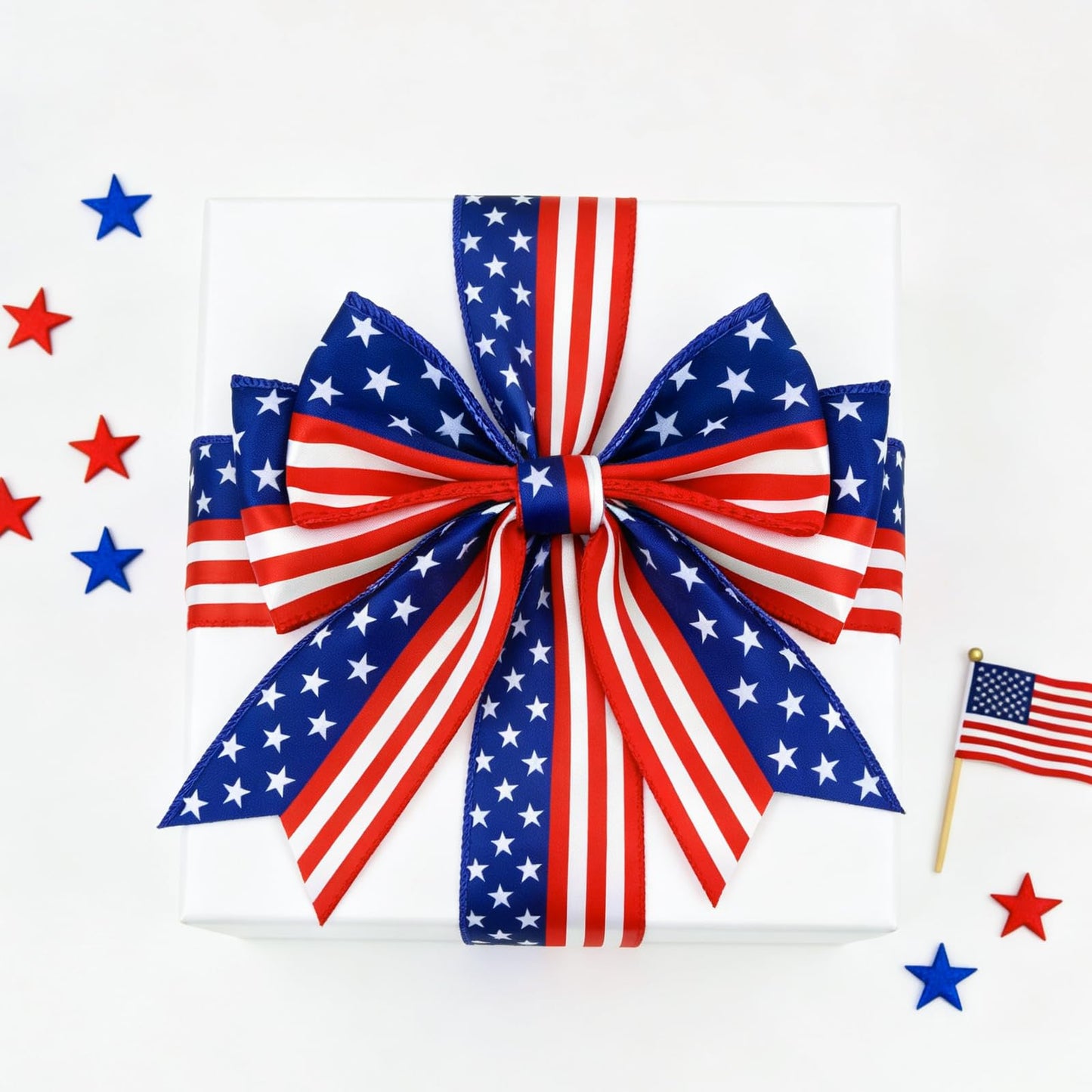 KINGLAKE 250th Anniversary Patriotic Wired Ribbon - 2-1/2 Inch x 11 Yds Red White Blue Striped Satin Star Ribbon 4th of July Ribbons for Wreaths Crafts Independence Day Memorial Day Veterans Day Decor