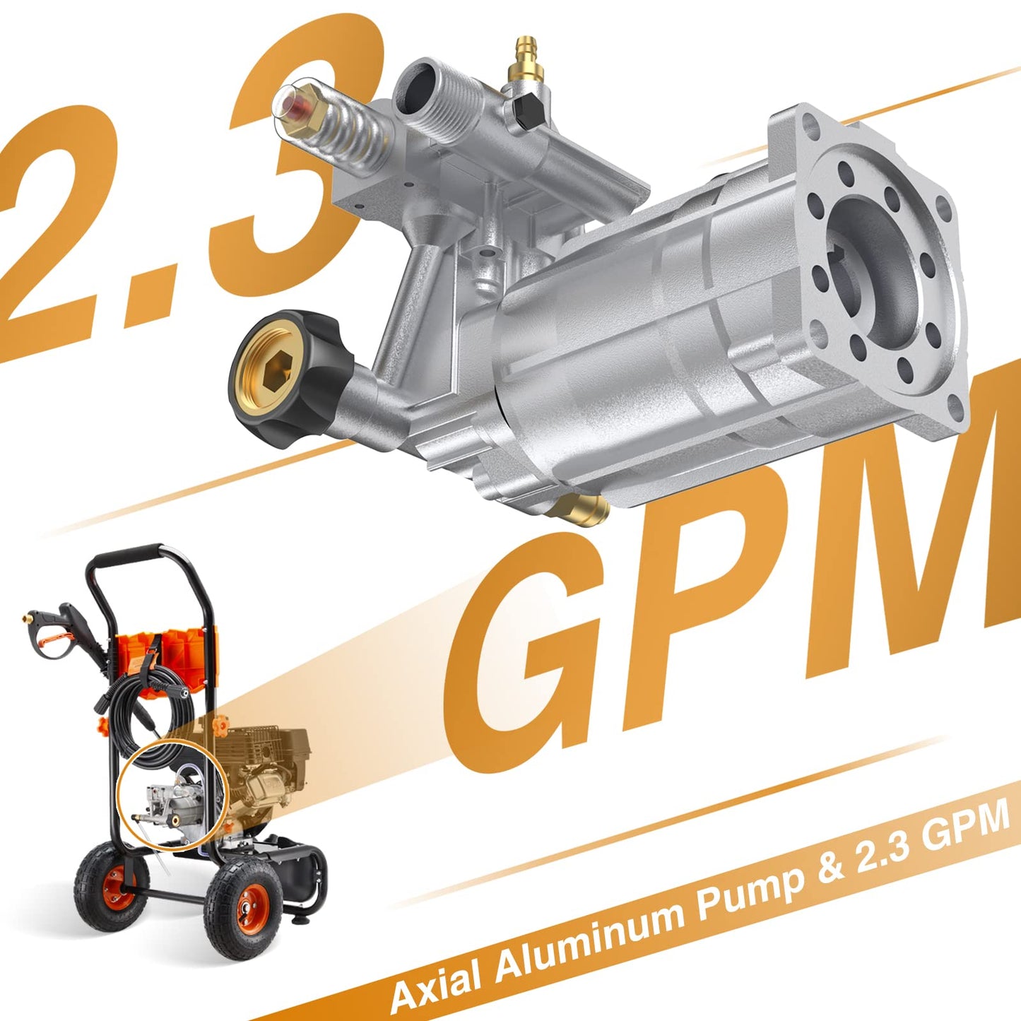 MUTAOMAY 3500PSI Gas Pressure Washer, 2.3GPM Gas Powered High Pressure Washer with 209CC Engine, 4 Adjustable Nozzles, 25 ft High Pressure Hose for Cleaning Walls, Terraces, Vehicles, Gardens (Orange)