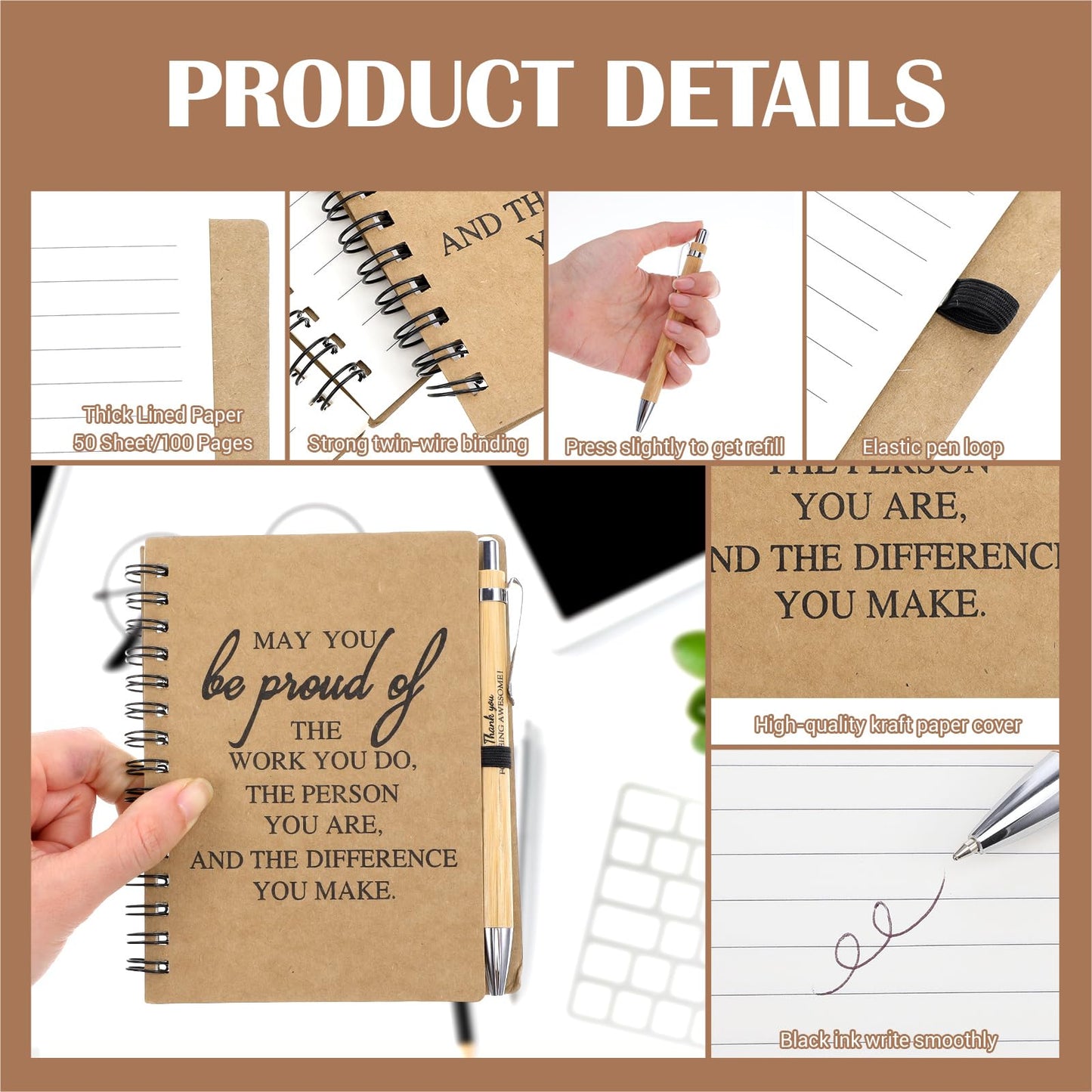 Kegeeei 32 Pcs Employee Appreciation Gifts Bulk - 16 Sets of Inspirational Spiral Notebooks with Motivational Pens, Thank You Gifts for Coworkers, Office Staff, Nurses, Team & Volunteers