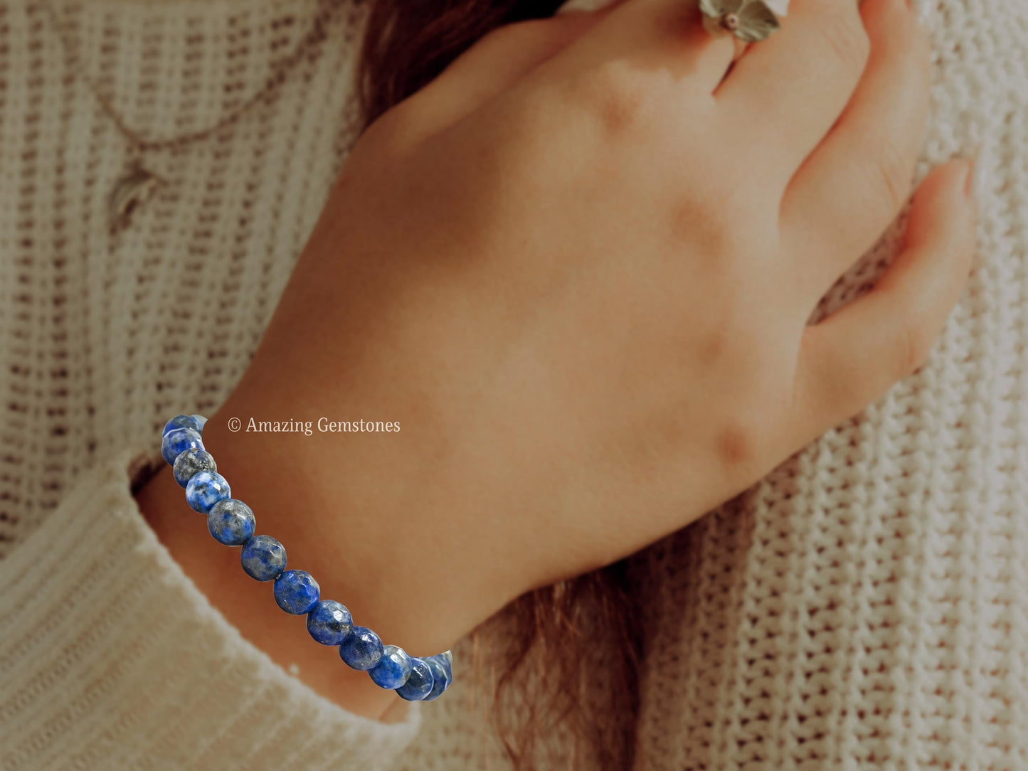 Amazing Gemstone Lapis Lazuli Bracelet for Women - Chakra Mens Bracelet Protection Crystals & Healing Stones - Blessing Bracelet Spiritual Meditation Gift (Faceted Beaded Bracelet, Adjustable)