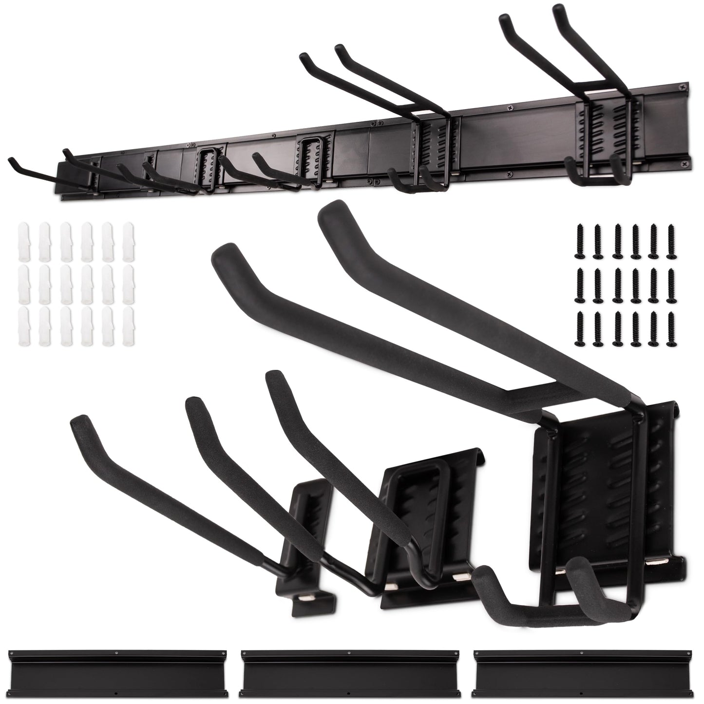 NINE FORTY Garage Tool Organizer Wall Mount - 49.5 Inches, 16" Stud Spacing, 440 LBS. Sturdy Rubber Coated Garden Tool Organizer and Storage Rack with Adjustable Hooks