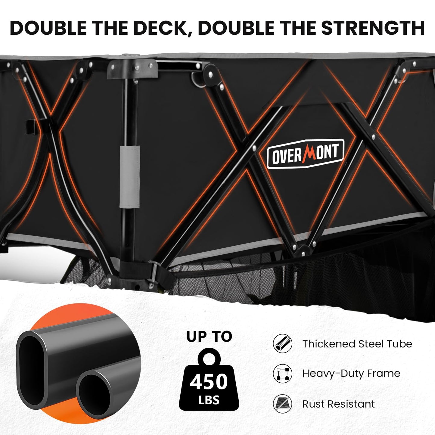 Overmont 400L Foldable Double Decker Wagon - Large Capacity Collapsible Wagon Cart- 47" Extra Long Extender - All-Terrain Big Wheels for Camping, Football Game, Sports Events, Support Up to 450lbs