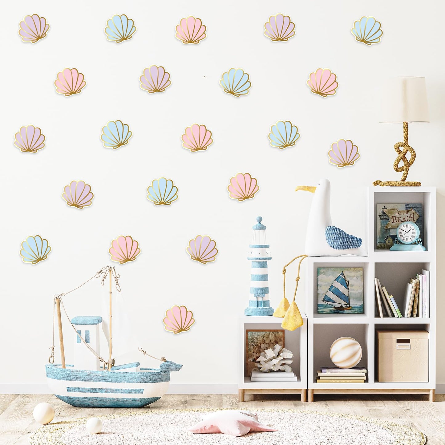 Whaline 48Pcs Seashell Cutouts Paper Cutting Pastel Pink Purple Blue Shell Cut-Outs with Gold Edge for Summer Sea Beach Party Supplies DIY Crafts
