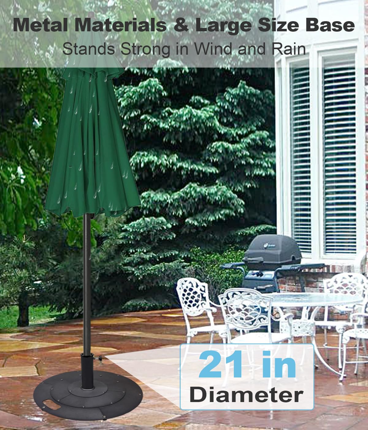Koutemie 21 Inches Metal Umbrella Base with 2 Adapters for 1-¼" or 1-½" Umbrella Poles, Heavy Duty Weighted Outdoor Umbrella Stand Holder for Patio Table, Black