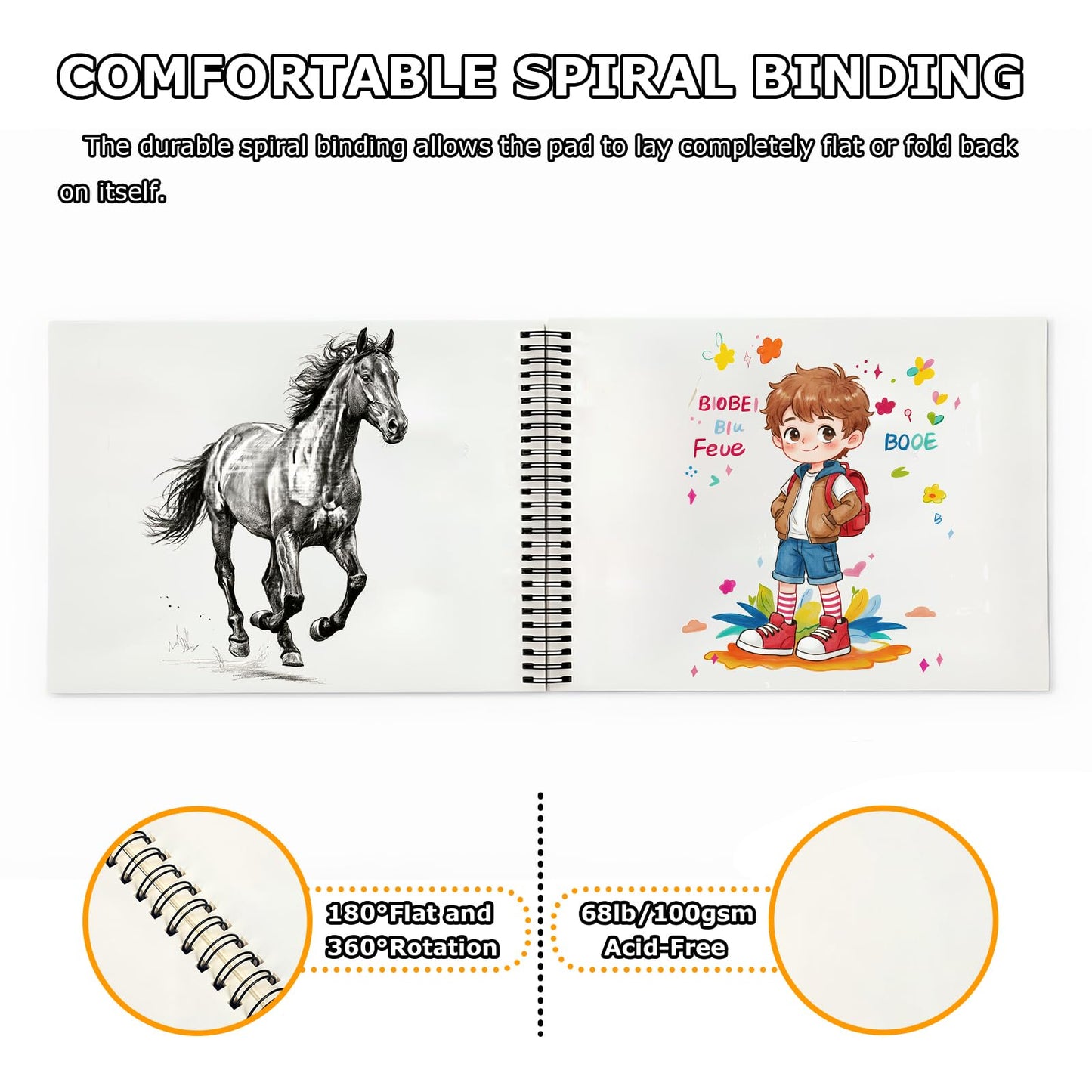 4 Pack 9x12 Sketch Book Spiral Bound, 50 Sheets Each 100gsm/68lb Acid-Free Drawing Paper, Lay-Flat Art Sketch Pad for Dry Media, Pencil, Charcoal, Sketching & Practice, School Supplies for Kids Adults