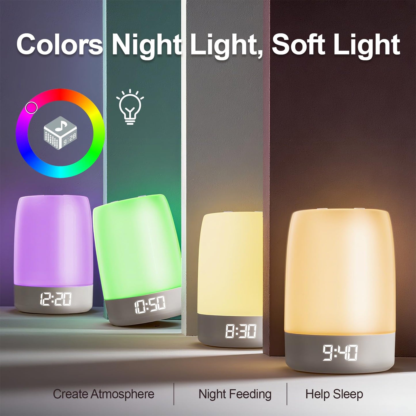 Reajoy White Noise Machine Alarm Clock for Baby Adults Kids with 32 Soothing Sounds 8 Colors Rainbow Breathing Light，Toddler Sleep Trainer with Timer, App Remote Control，Bluetooth Playback for Bedroom