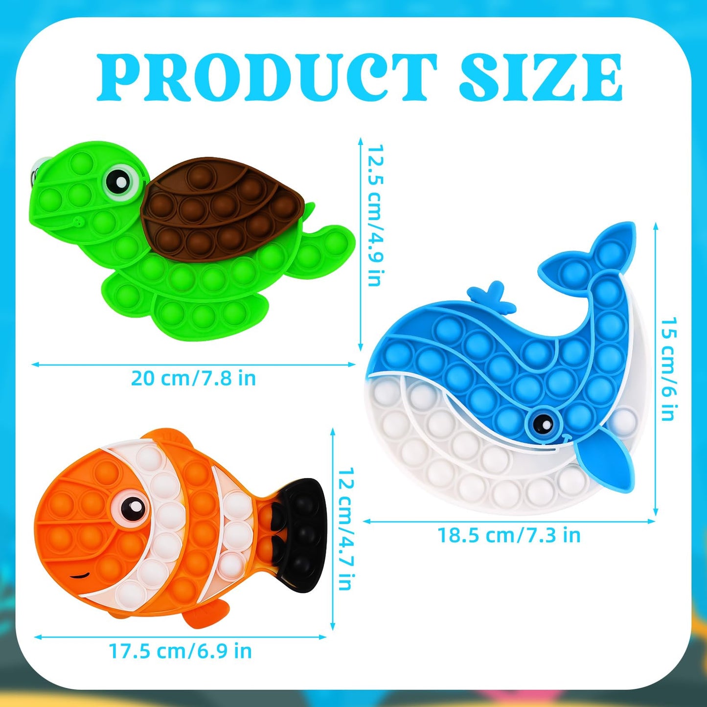 3 PCS Ocean Animal Fidget Toys for Kids, Marine Push Bubble Fidget Toys, Silicone Squeeze Sensory Toys, Stress Relief Toy for Kids Adults School Classroom Gift Party Favors