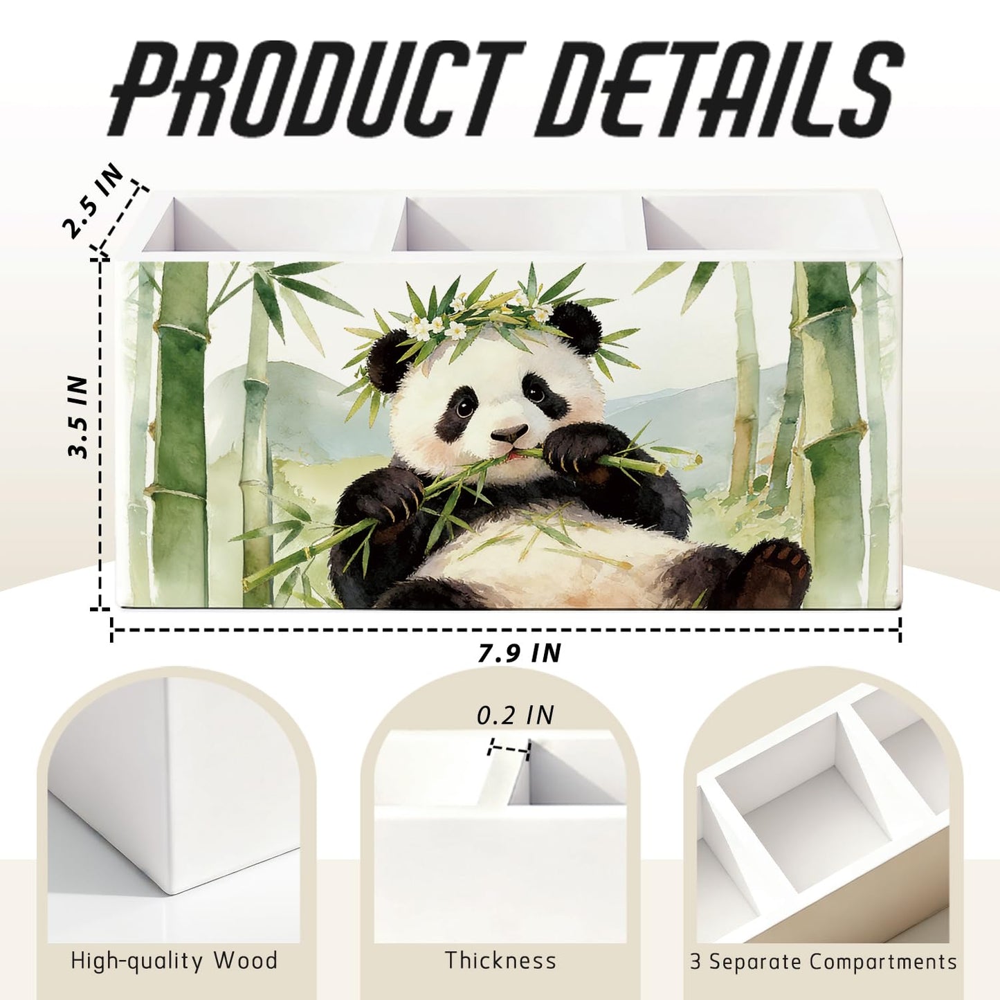SkyCozy Panda Pen Pencil Holder for Desk, Panda Gifts for Women Girls, Animal Lovers Gifts Wooden Box Sign Decorations for Kids Room Bedroom Home Office Desk Tabletop