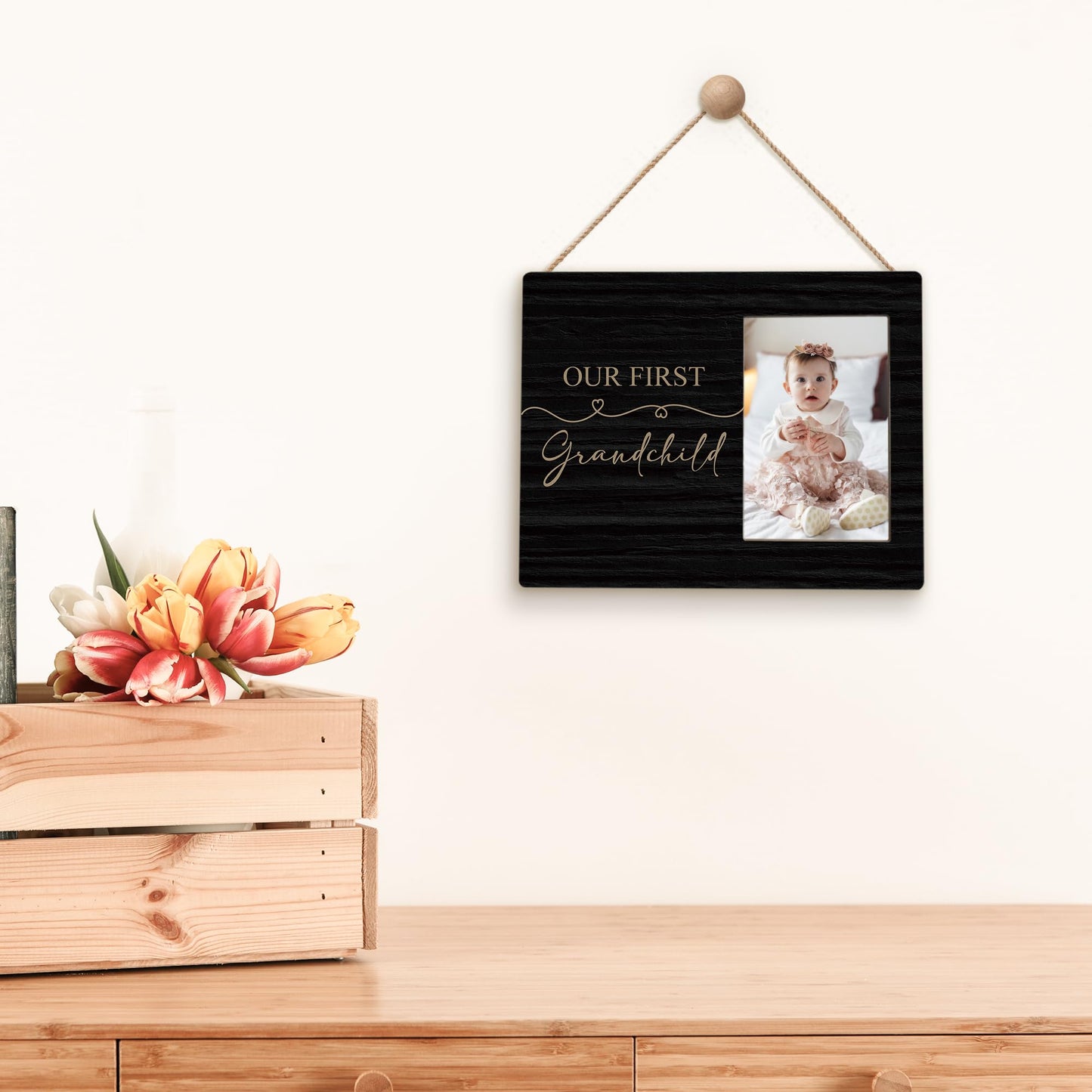 Beliran First Grandchild Picture Frames 4x6, First Time Grandparents Gifts Photo Frame, New Baby Gifts for Grandparents Grandma Grandpa, New Grandparent Gift Picture Photo Frame for Home Decor(Black)