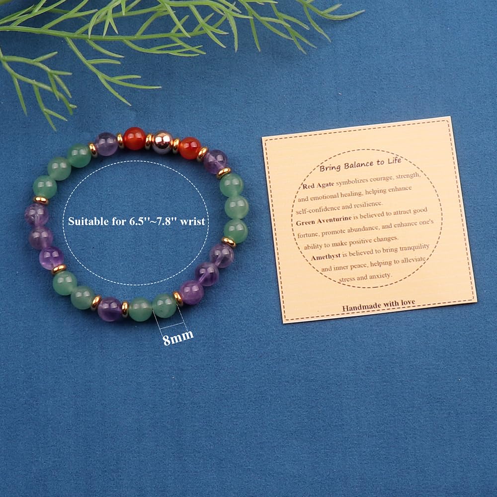 KSQS Healing Stone Bead Bracelet for Women, Natural Gemstones Balance Protection Bracelet, Spiritual Crystal Beads Bracelet Anxiety Relief with Meaning Card(#45)
