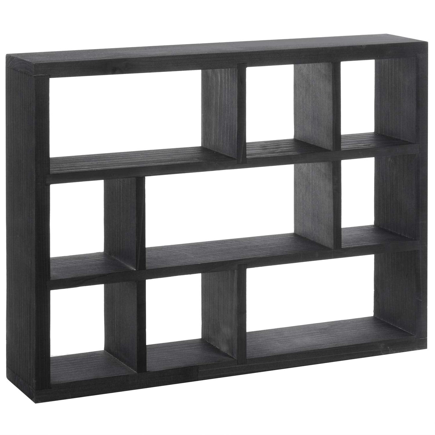 MyGift 9 Compartment Vintage Solid Wood Shadow Box, Wall Mountable Curio Display Case, Freestanding or Floating Shelf for Collectible Figurines, Succulents (Matte Black)